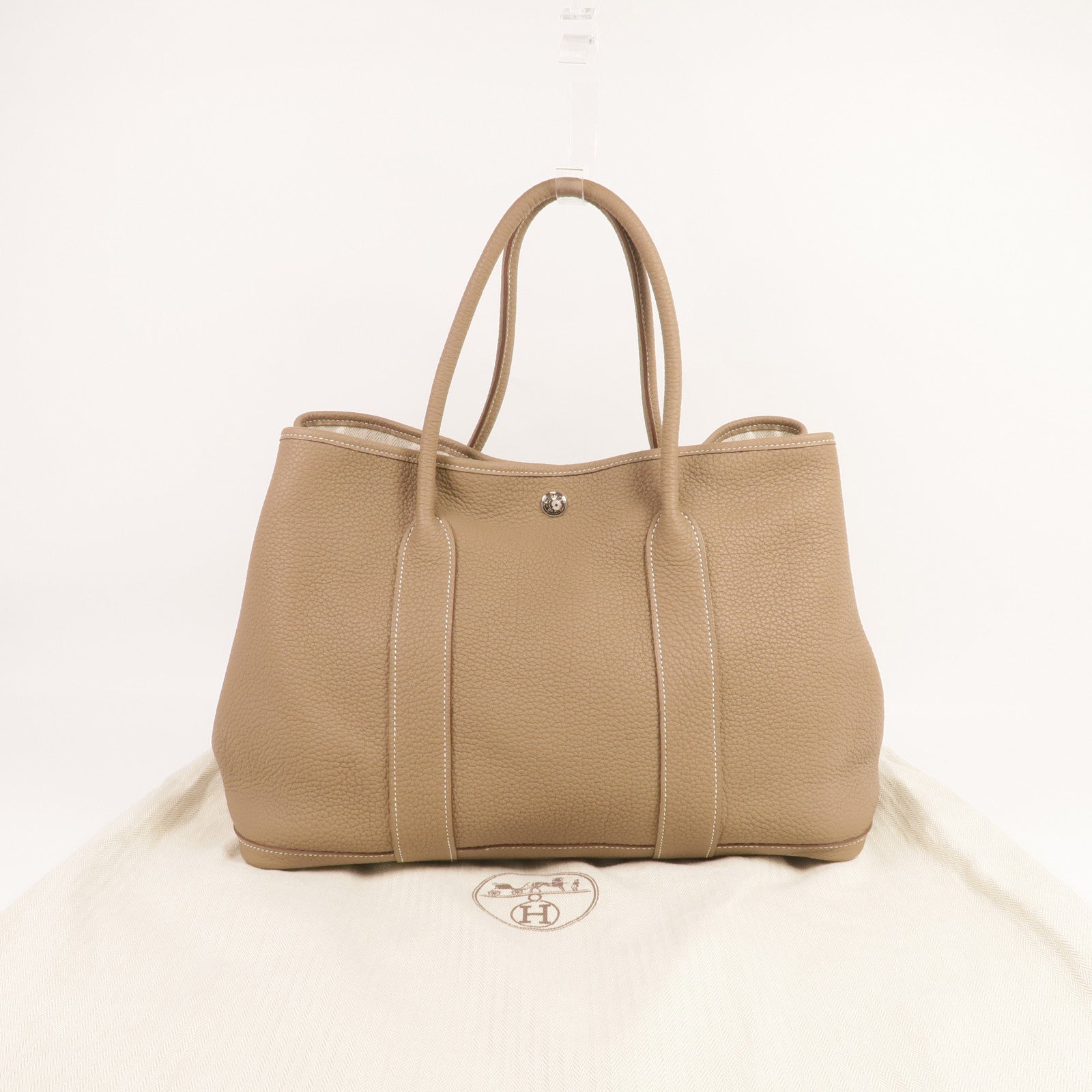 HERMES Negonda皮革Garden Party PM銀扣手挽袋Etoupe