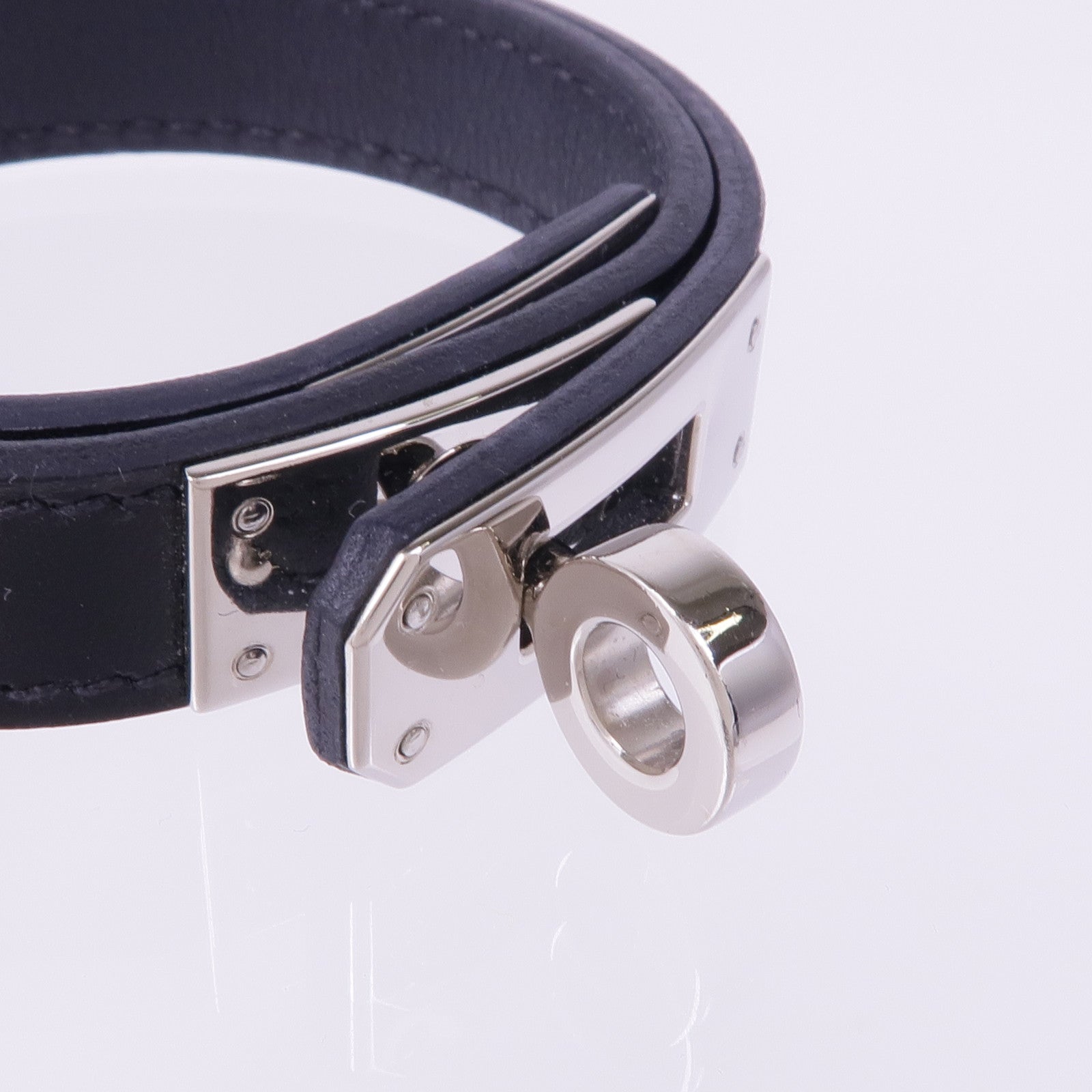 HERMES Swift皮革Kelly Double Tour Bracelet銀扣手帶Noir