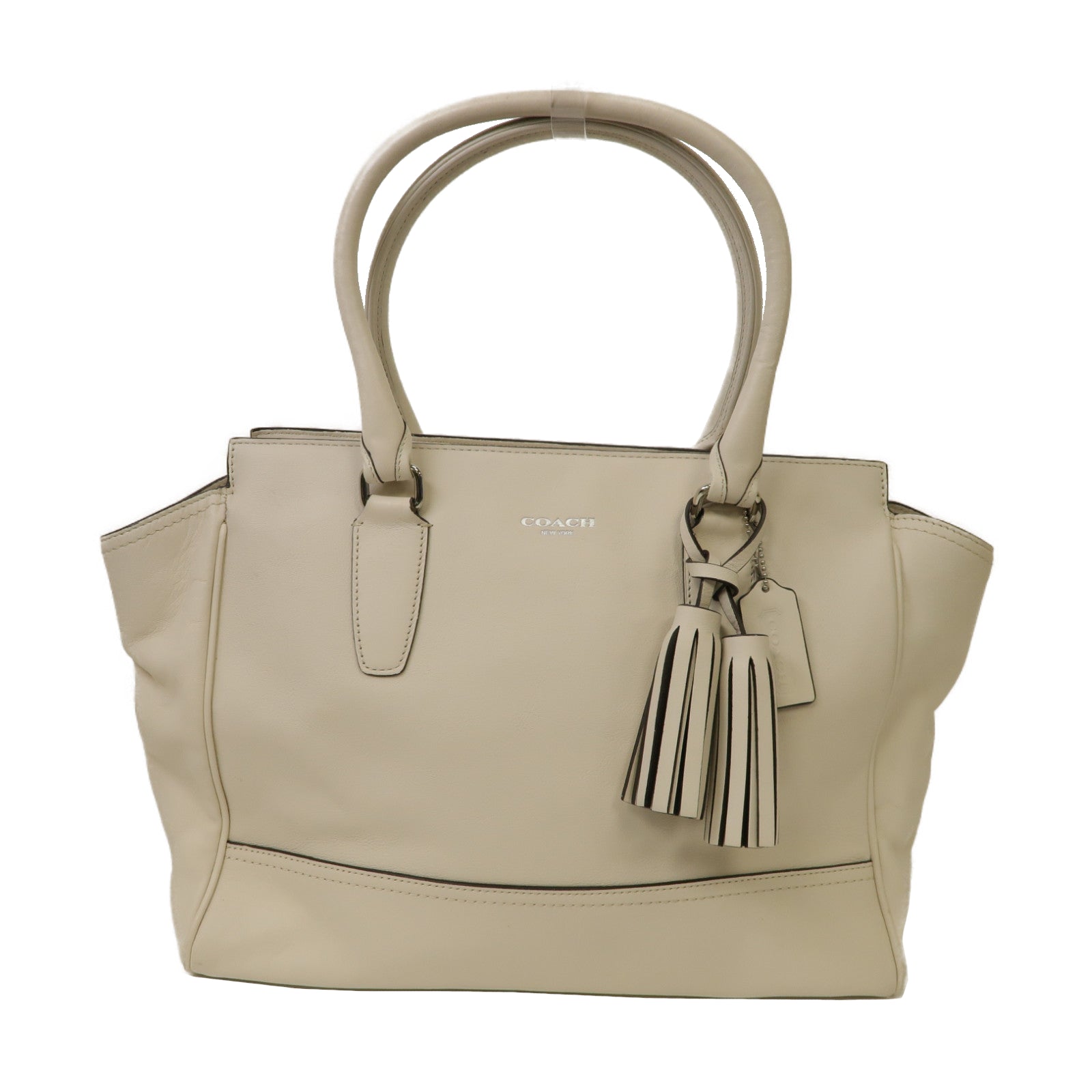 COACH 牛皮皮革Handbag銀扣手挽袋白色