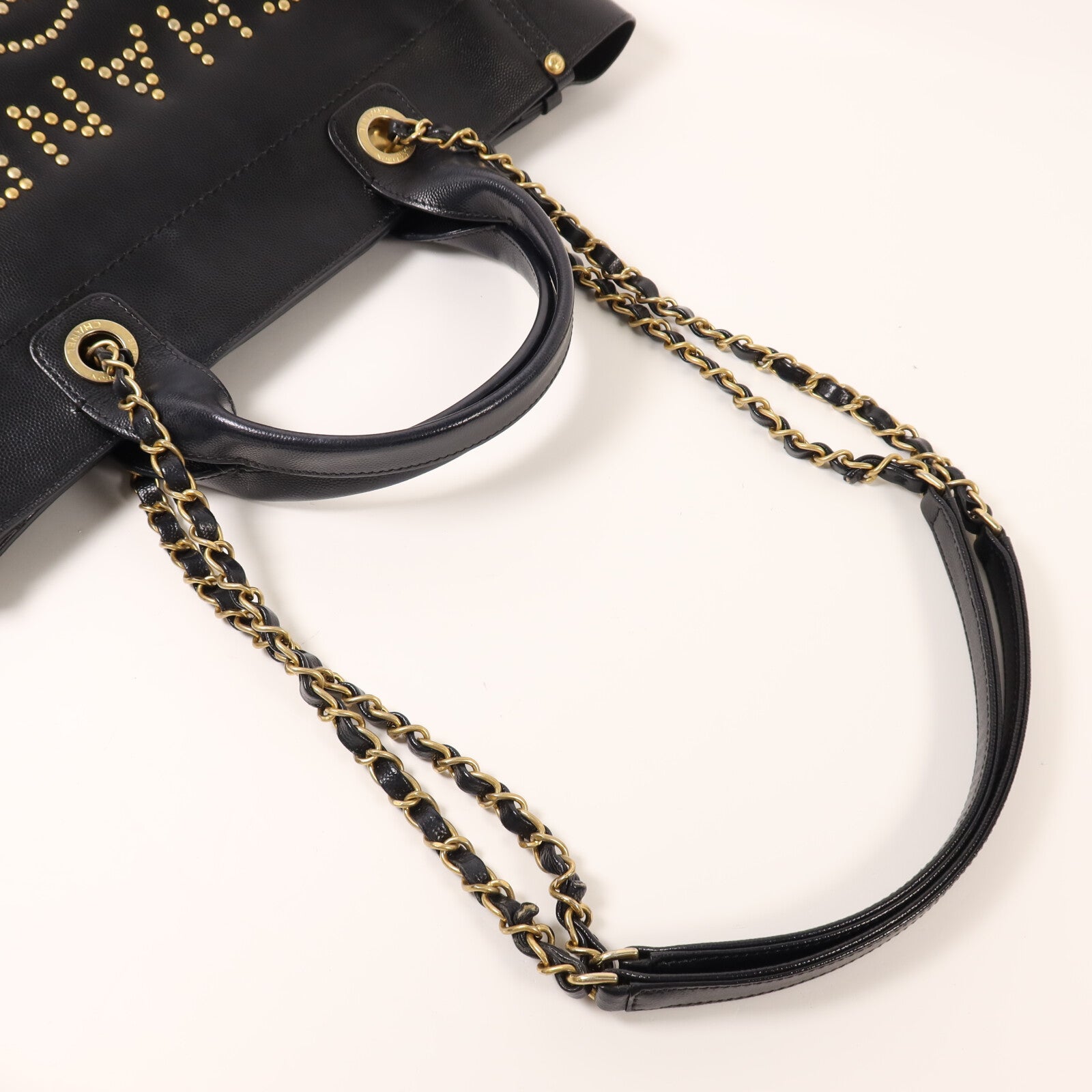 CHANEL 【激減優惠】牛皮皮革Deauville Tote金扣鏈帶手挽肩背兩用袋
