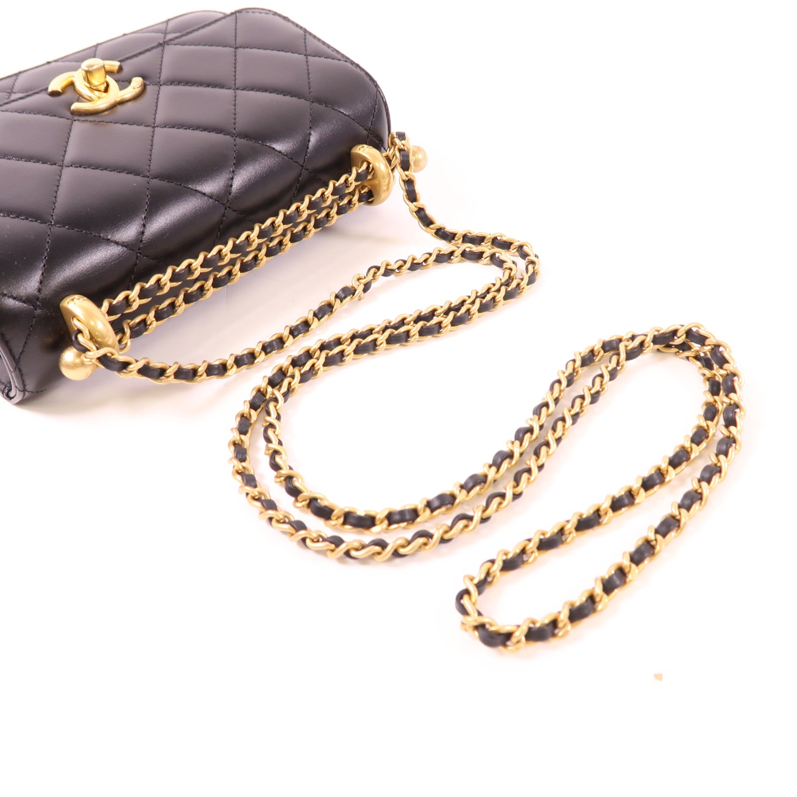 CHANEL 牛皮皮革Chain Shoulder金扣鏈帶肩背袋
