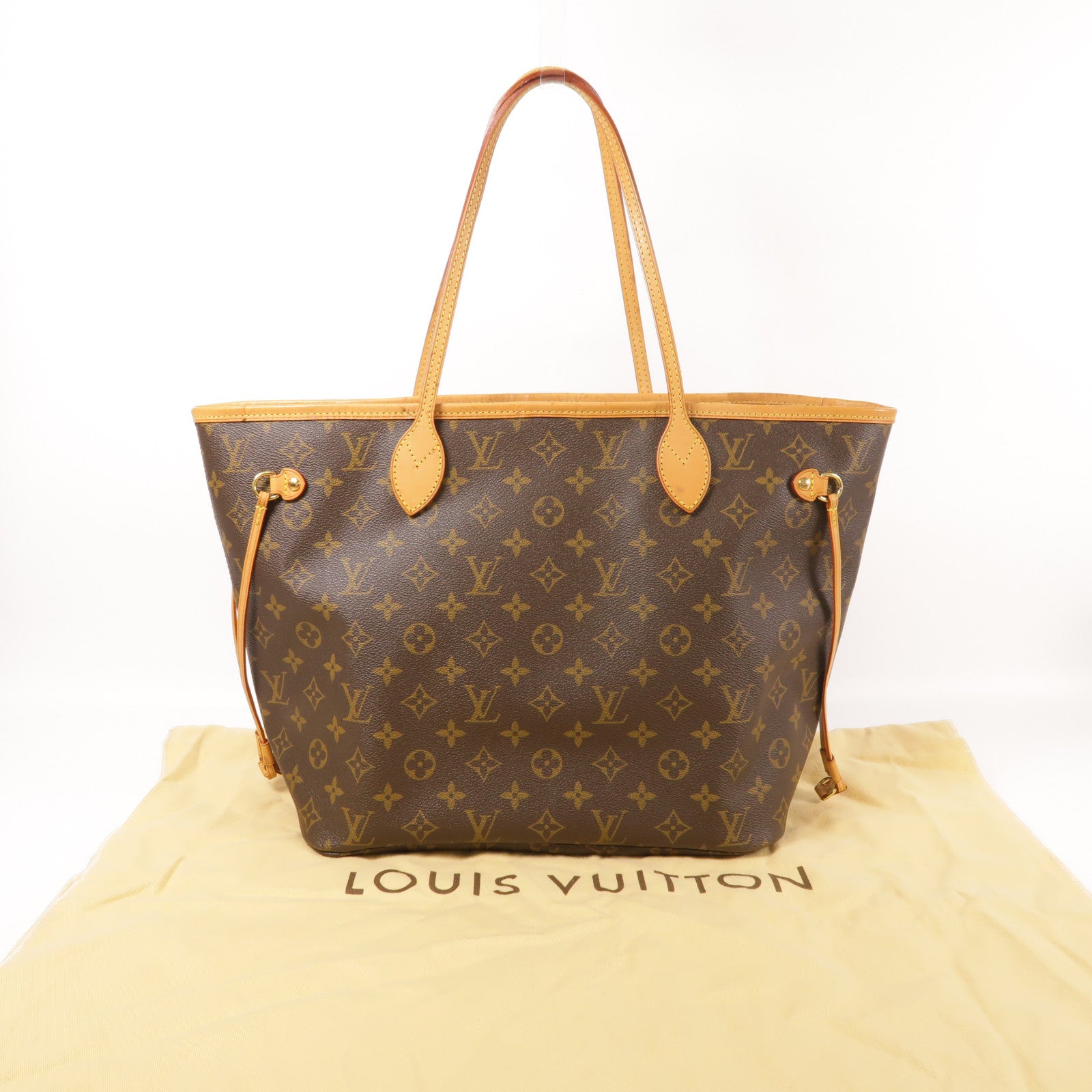 LOUIS VUITTON Monogram Neverfull MM金扣手挽袋