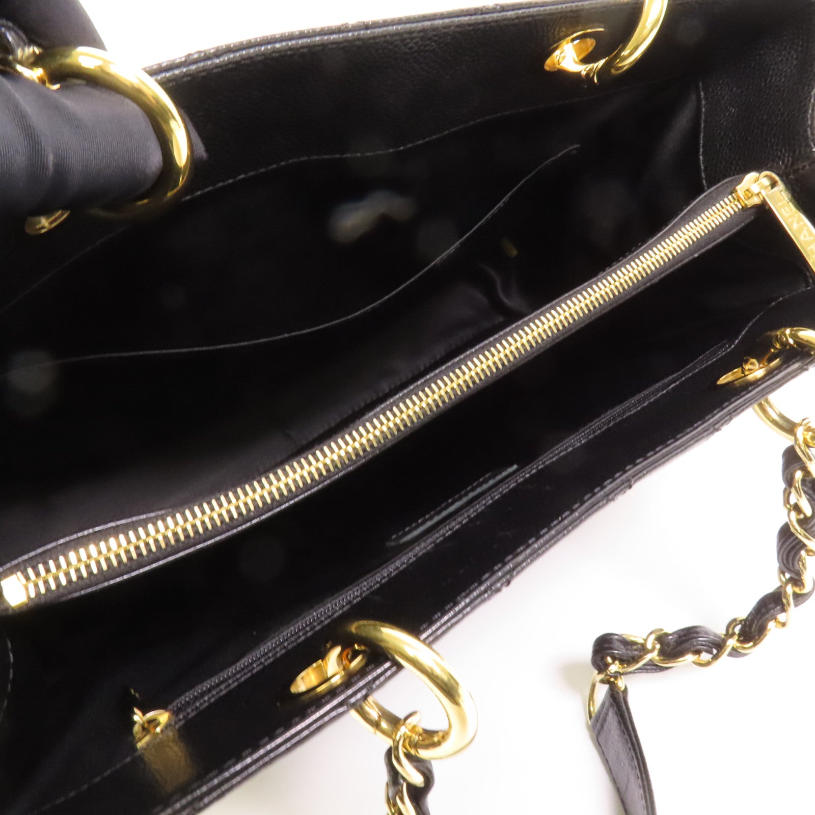 CHANEL 牛皮皮革GST Grand Shopping Tote Bag金扣鏈帶肩背袋