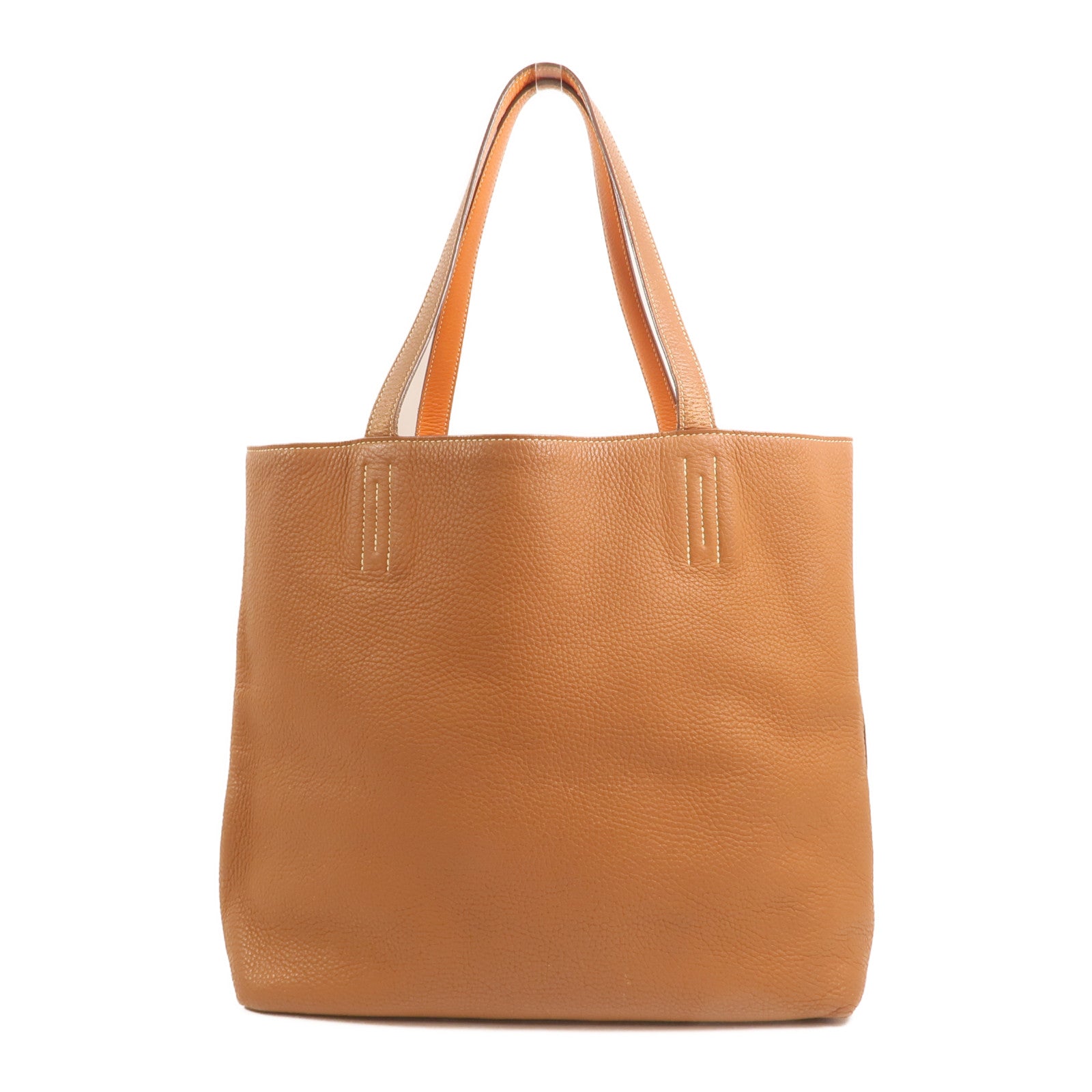 HERMES Clemence皮革Double Sens手挽袋Gold/Orange