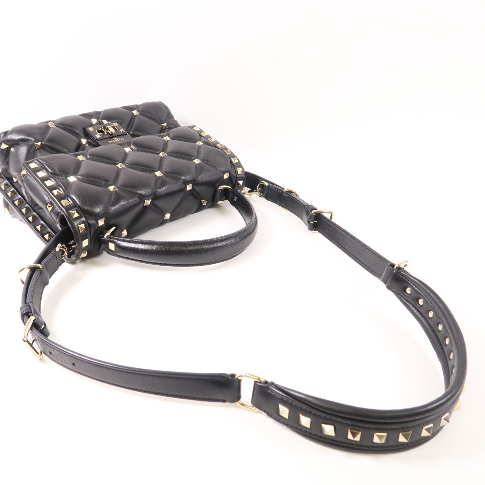 Valentino 牛皮皮革Rockstud Top Handle金扣手挽肩背兩用袋