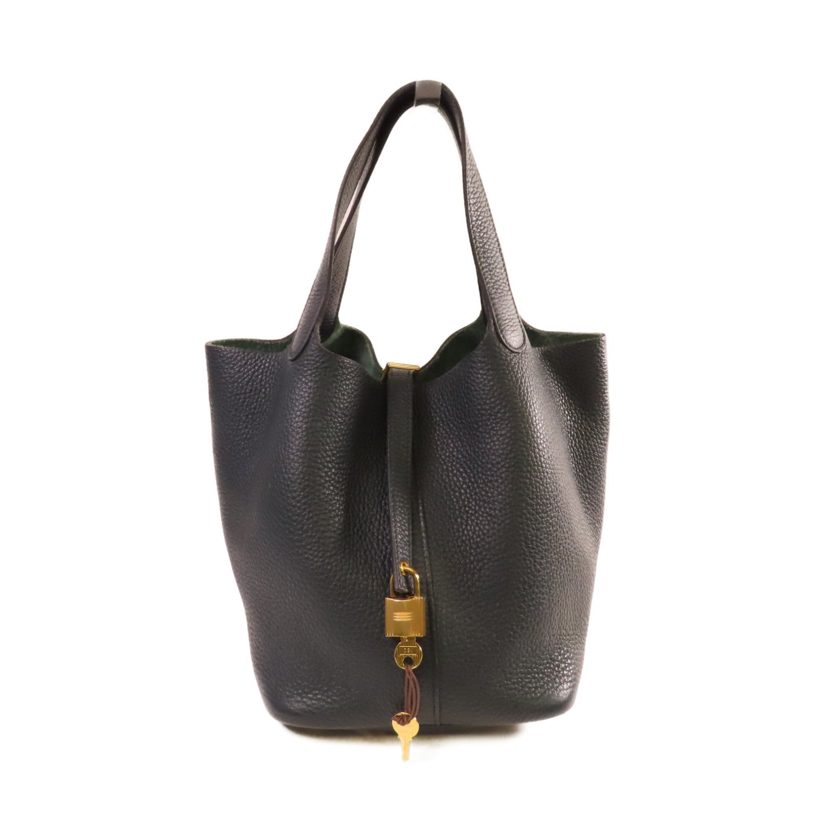 HERMES 【激減優惠】Clemence皮革Picotin MM Tote Bag金扣手挽袋深綠色