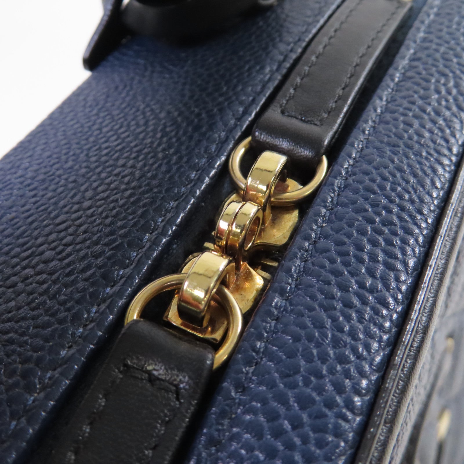 CHANEL 菱格Caviar皮革Vanity Case Chain Shoulder Bag金扣鏈帶手挽肩背兩用袋寶藍色/黑色