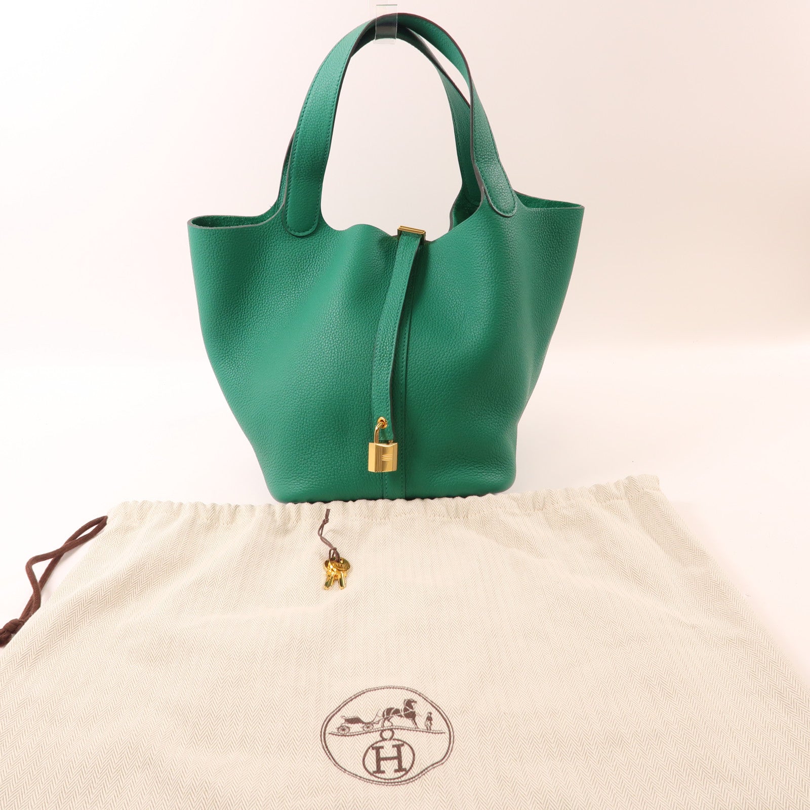 HERMES Clemence皮革Picotin18金扣手挽袋vert vertigo