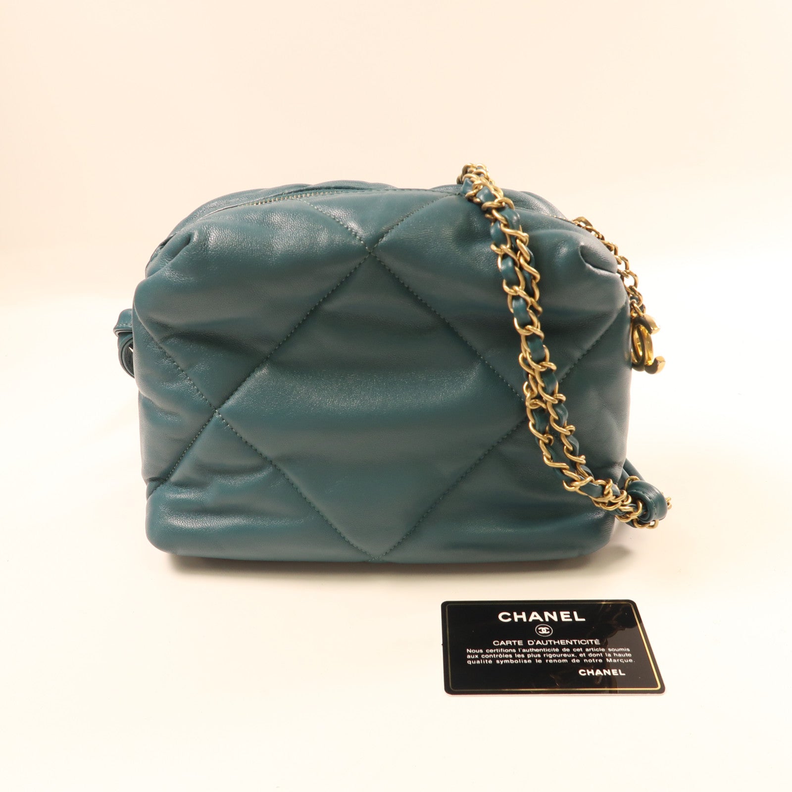 CHANEL 羊皮皮革Shoulder Bag金扣鏈帶肩背袋藍色