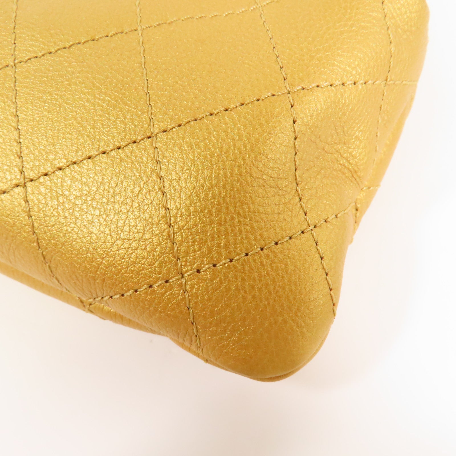 CHANEL 【激減優惠】菱格牛皮皮革Chain Shoulder金扣鏈帶肩背袋金色