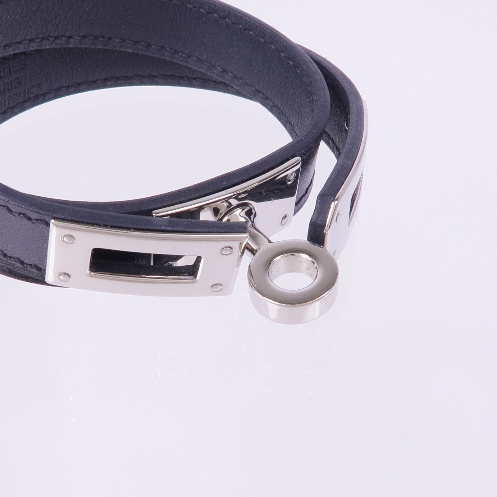 HERMES Swift皮革Kelly Double Tour Bracelet銀扣手帶Noir