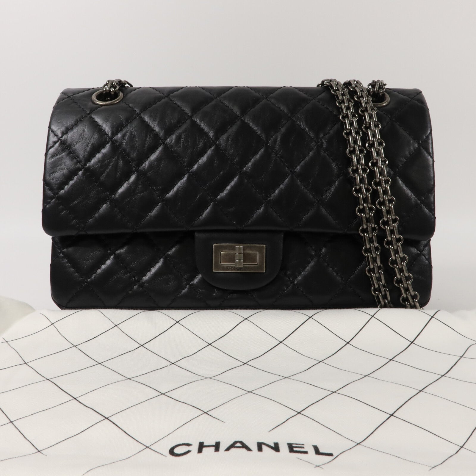 CHANEL 牛皮皮革2.55 Small鏈帶手挽肩背兩用袋