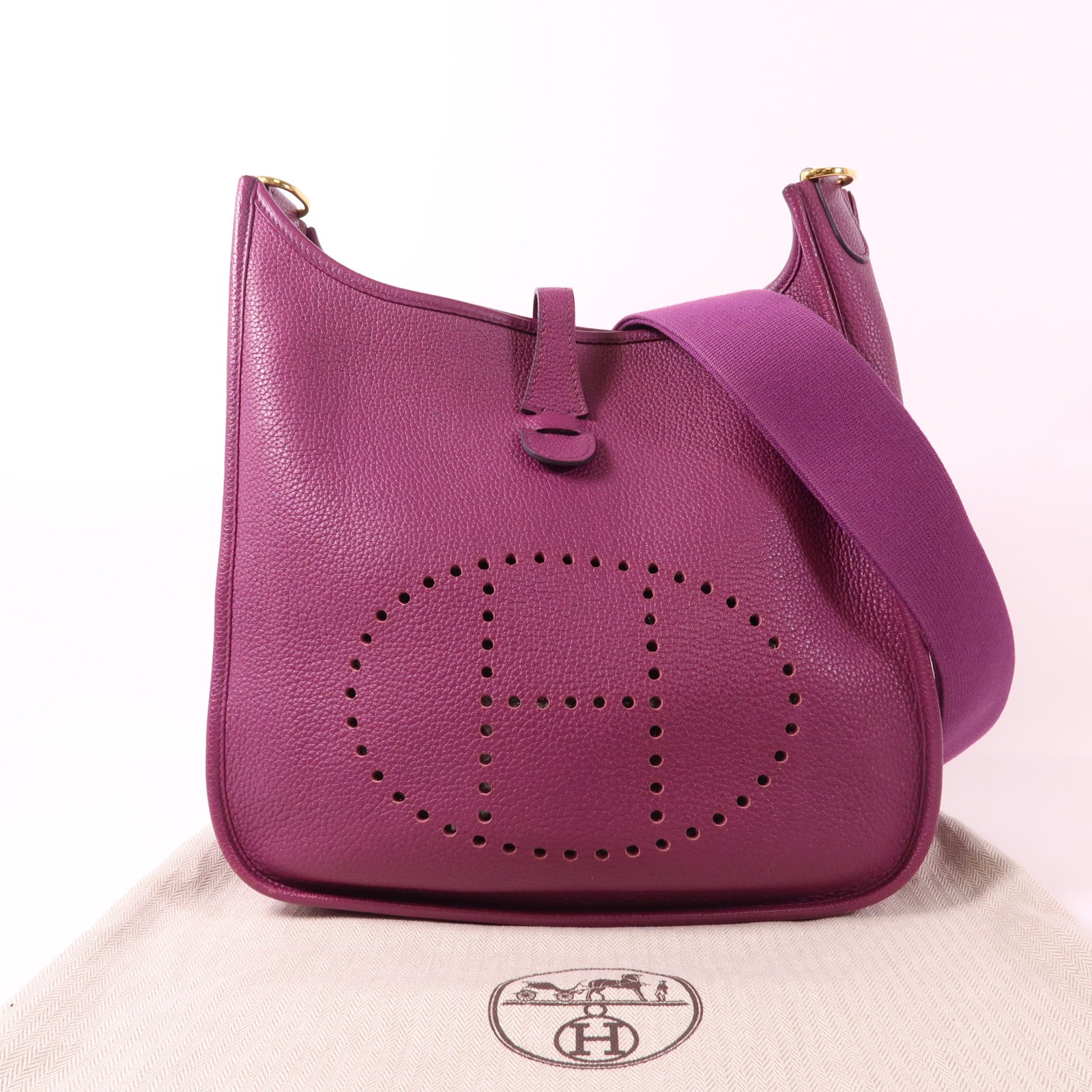 HERMES Clemence皮革Evelyne PM金扣肩背袋Anemone海葵紫色