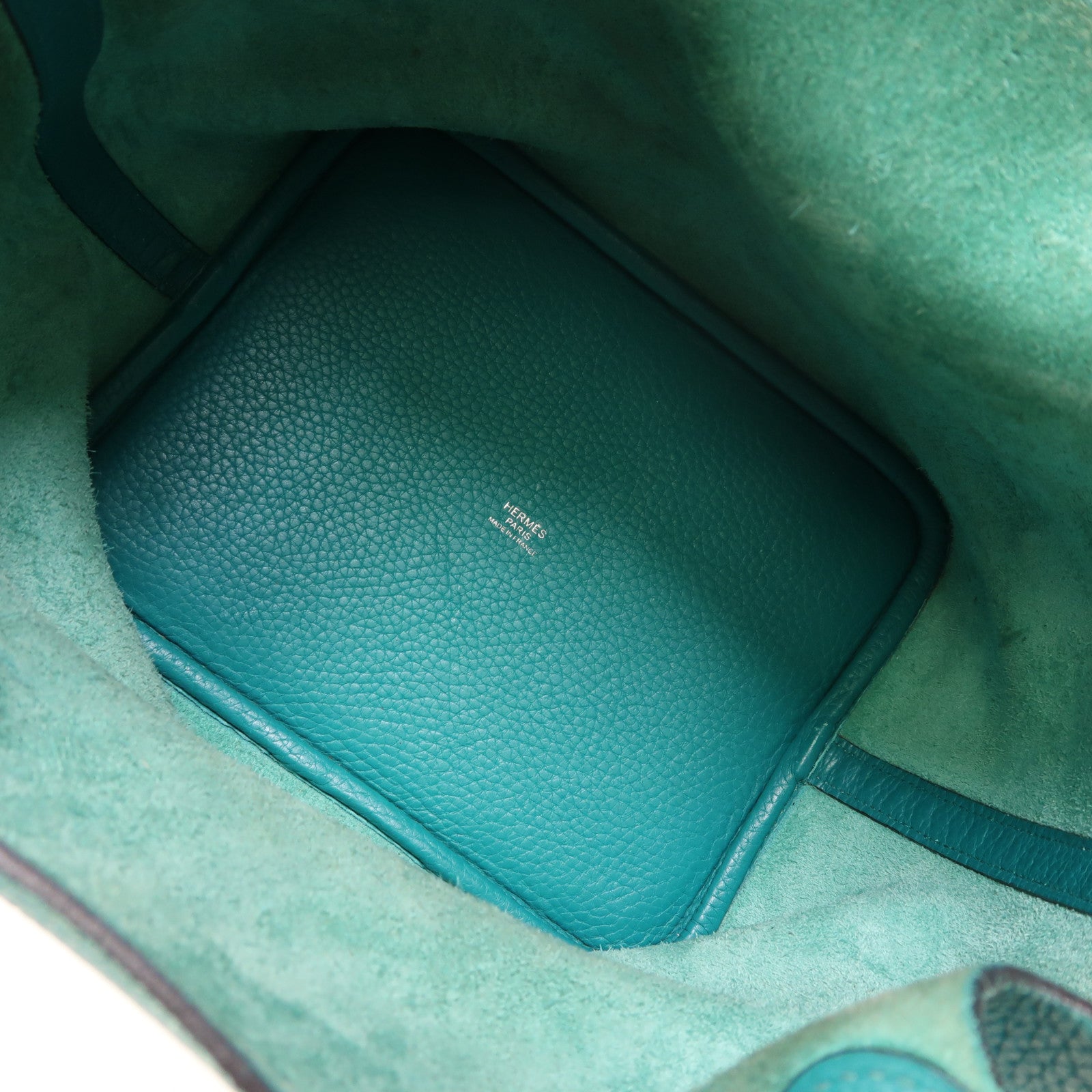 HERMES Clemence皮革Picotin MM銀扣手挽袋Bleu Paon