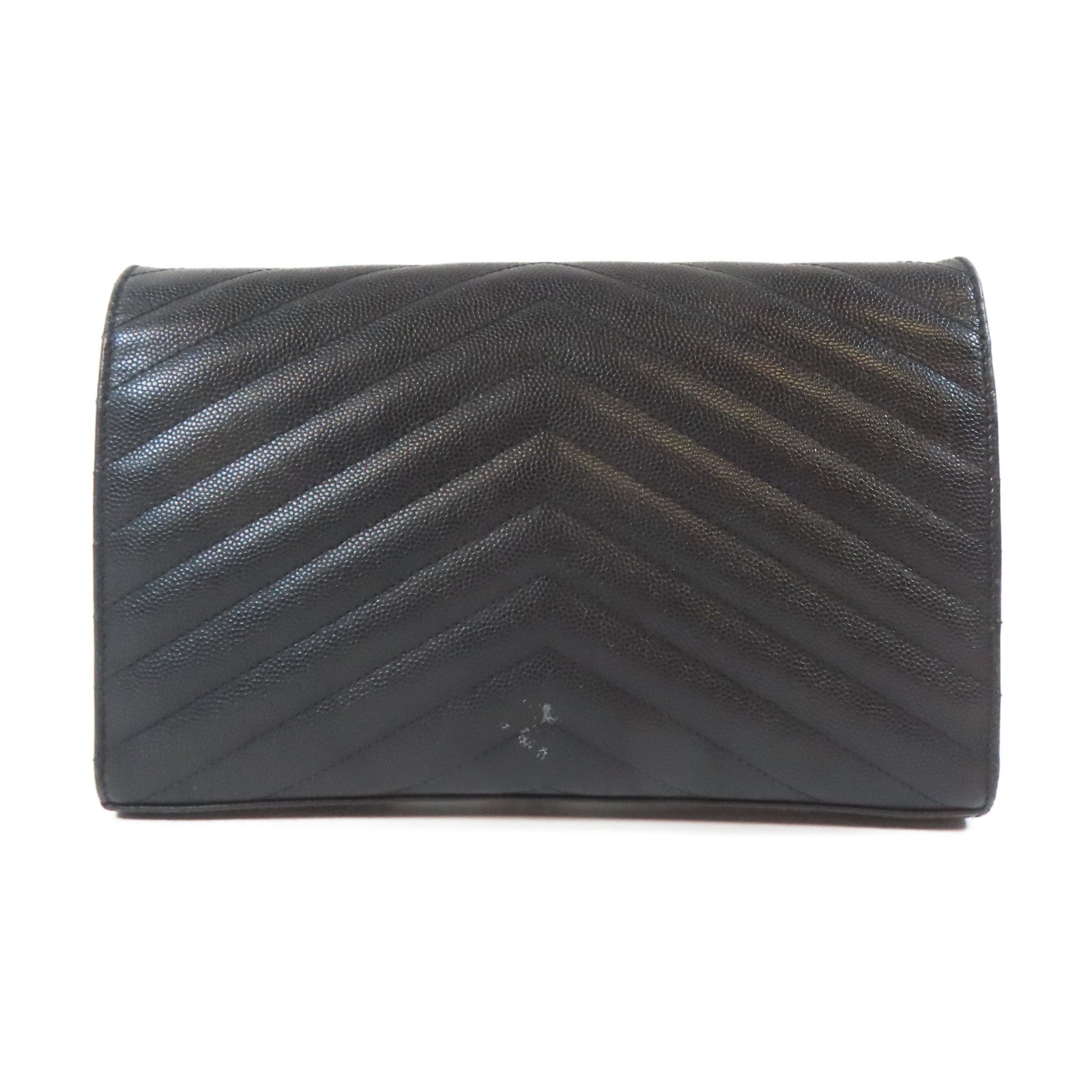 SAINT LAURENT 斜紋牛皮皮革Cassandre Envelope Chain Wallet金扣肩背袋黑色