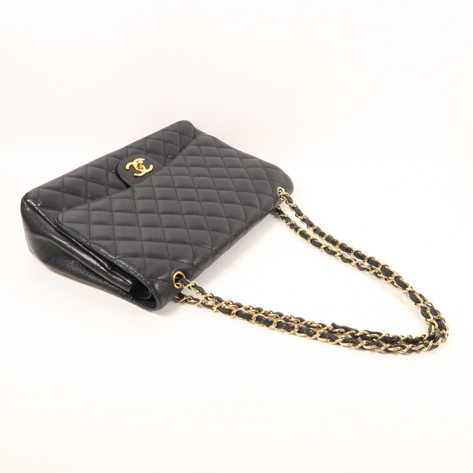 CHANEL 牛皮皮革Maxi Classic金扣鏈帶肩背袋