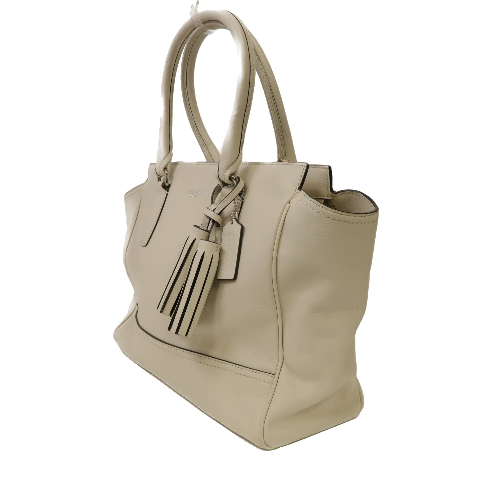COACH 牛皮皮革Handbag銀扣手挽袋白色