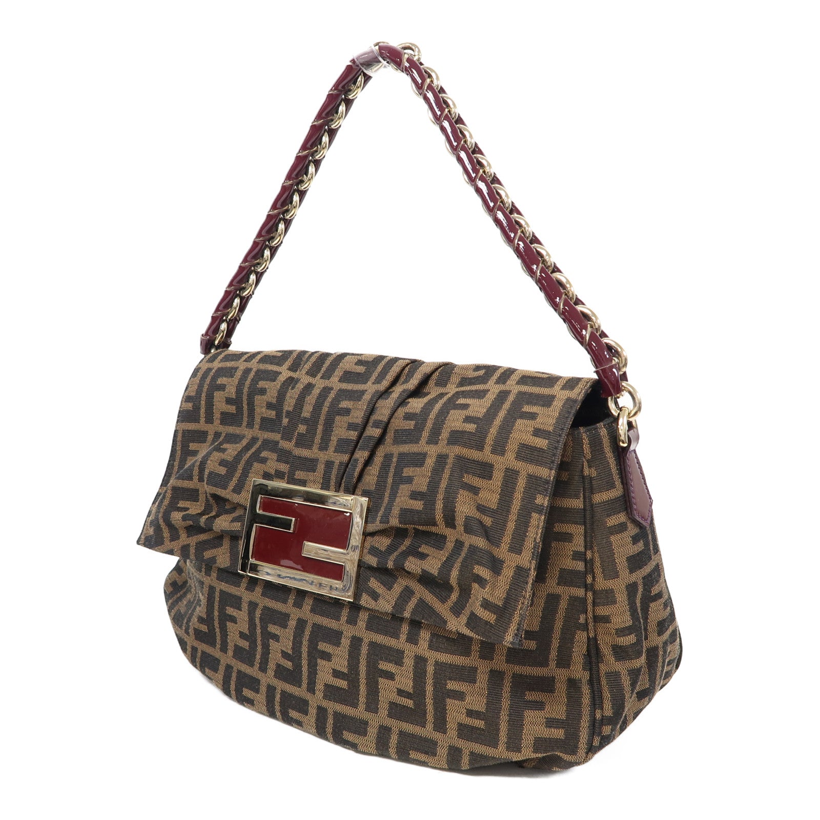 FENDI 帆布Shoulder Bag金扣肩背袋啡色