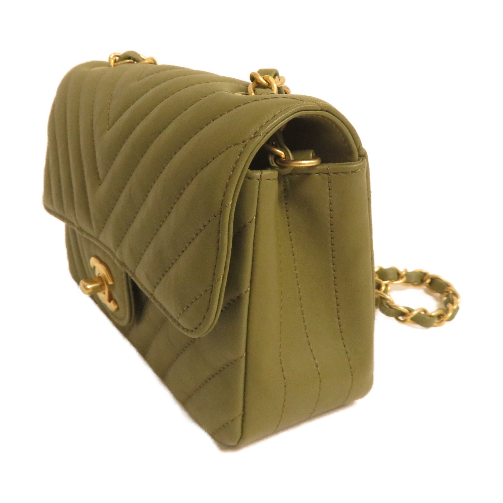 CHANEL 【激減優惠】牛皮皮革Classic 20cm金扣鏈帶肩背袋綠色