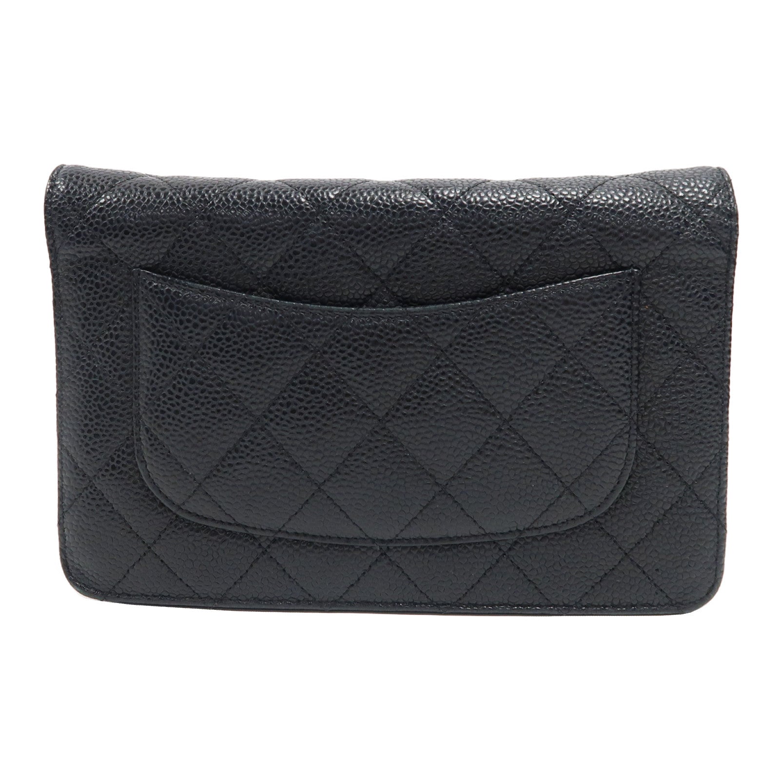 CHANEL 菱格Caviar皮革Wallet On Chain金扣鏈帶肩背袋黑色