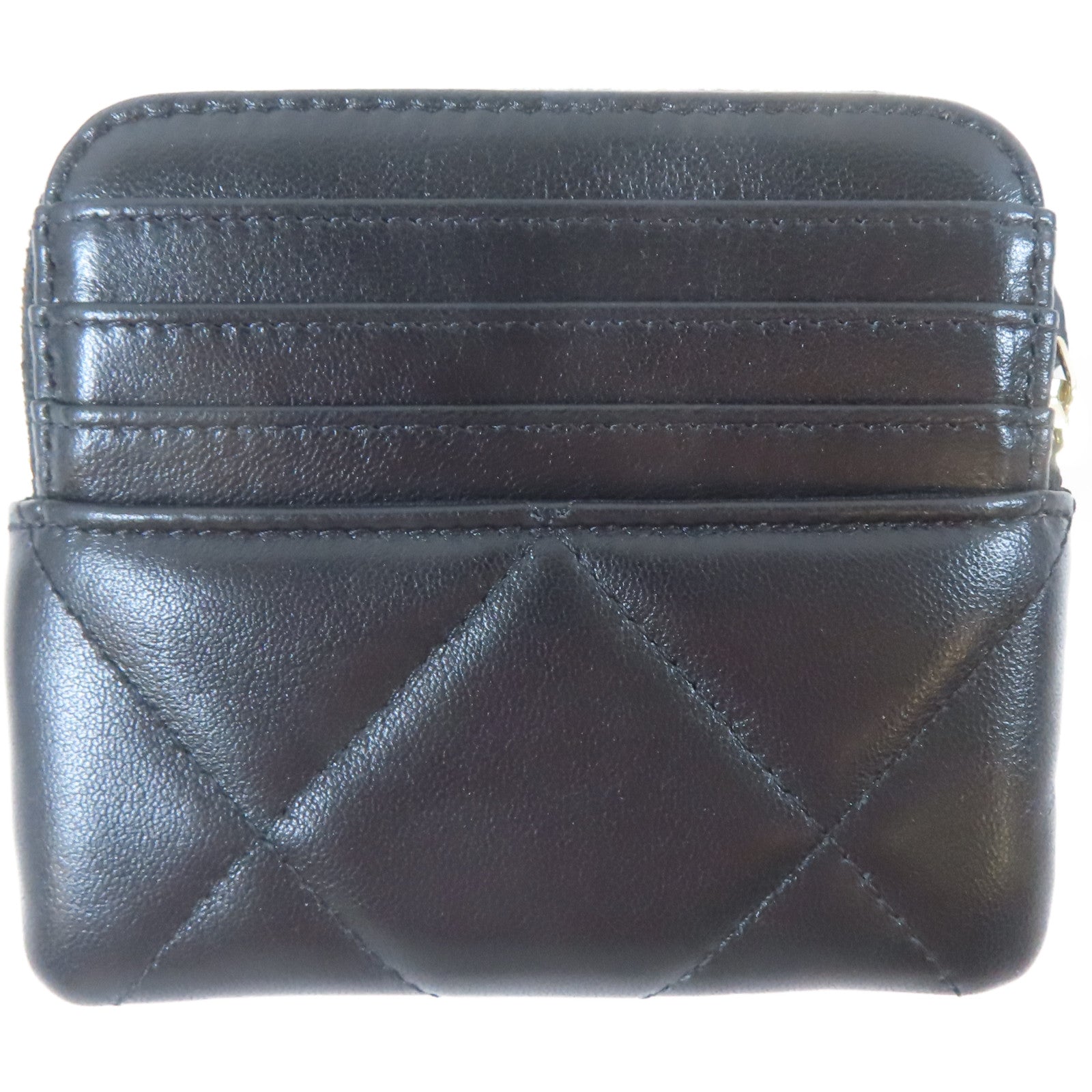 CHANEL 菱格羊皮皮革Card Case金扣卡片套黑色