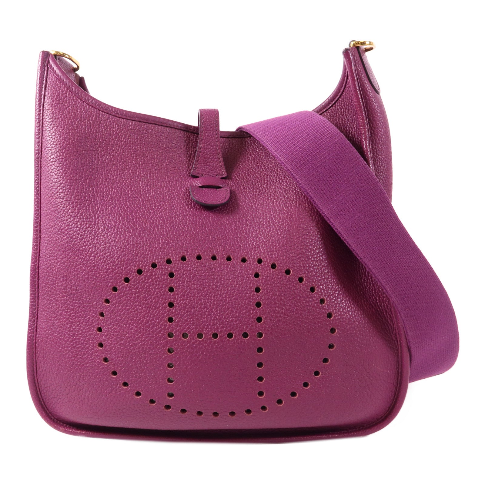 HERMES Clemence皮革Evelyne PM金扣肩背袋Anemone海葵紫色