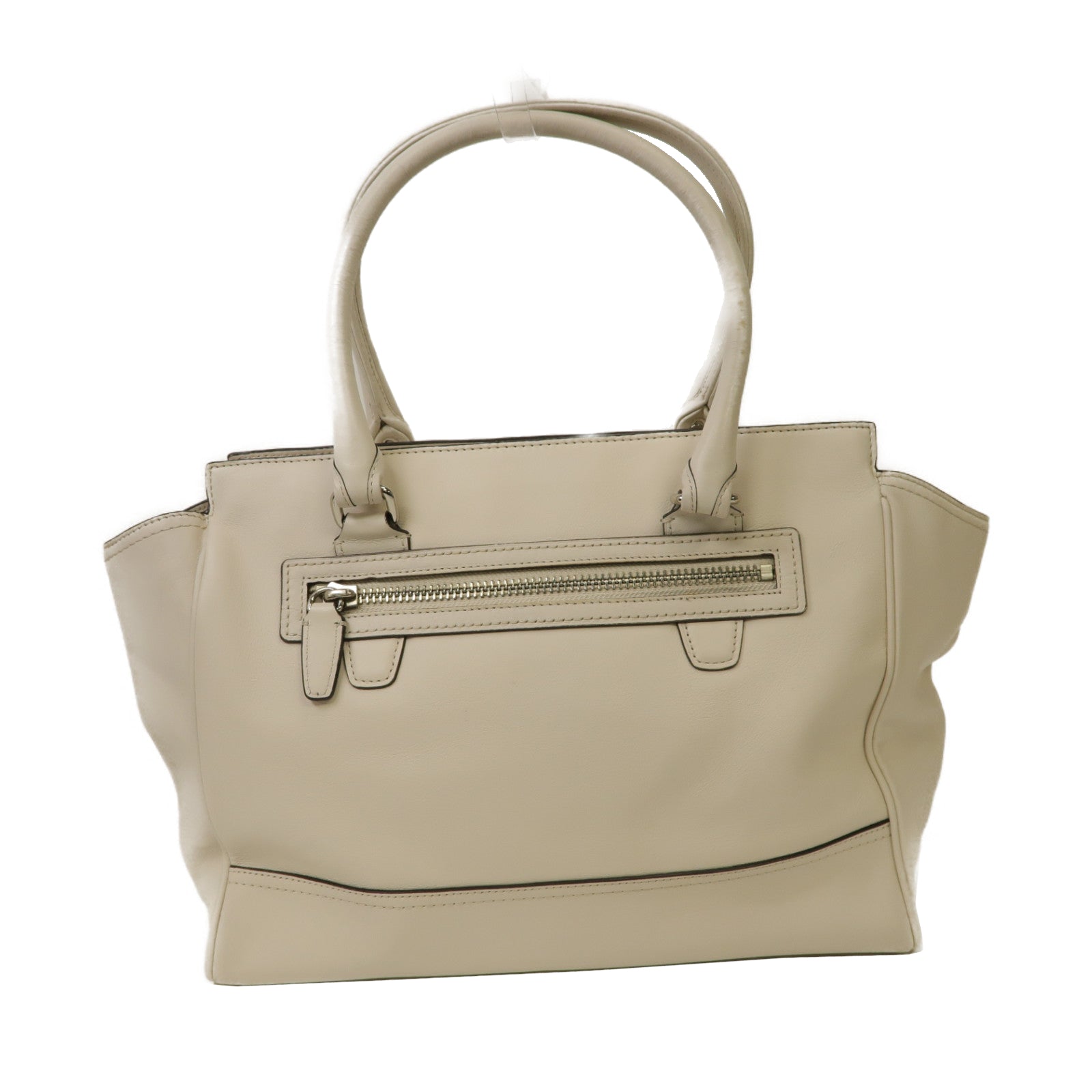 COACH 牛皮皮革Handbag銀扣手挽袋白色