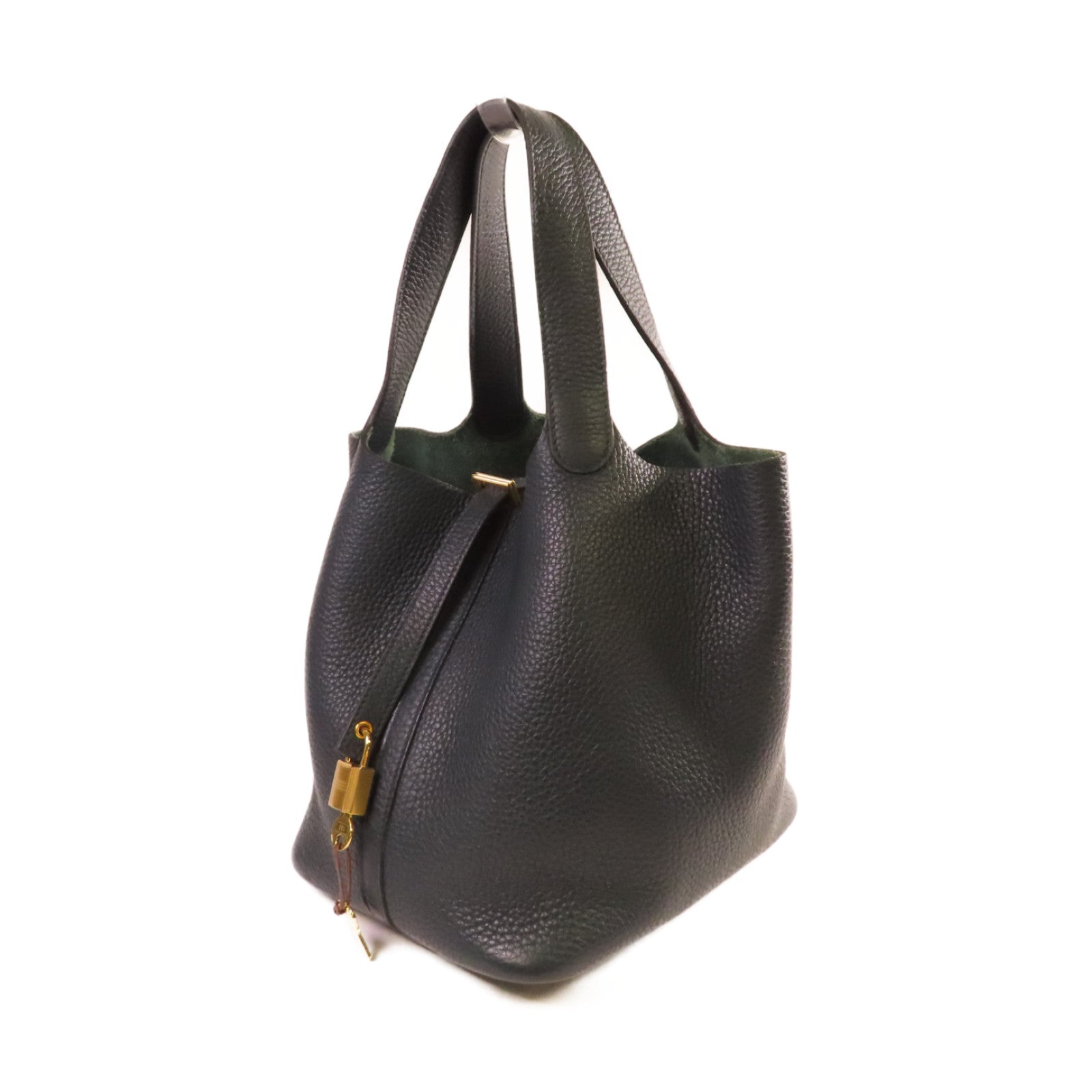 HERMES 【激減優惠】Clemence皮革Picotin MM Tote Bag金扣手挽袋深綠色