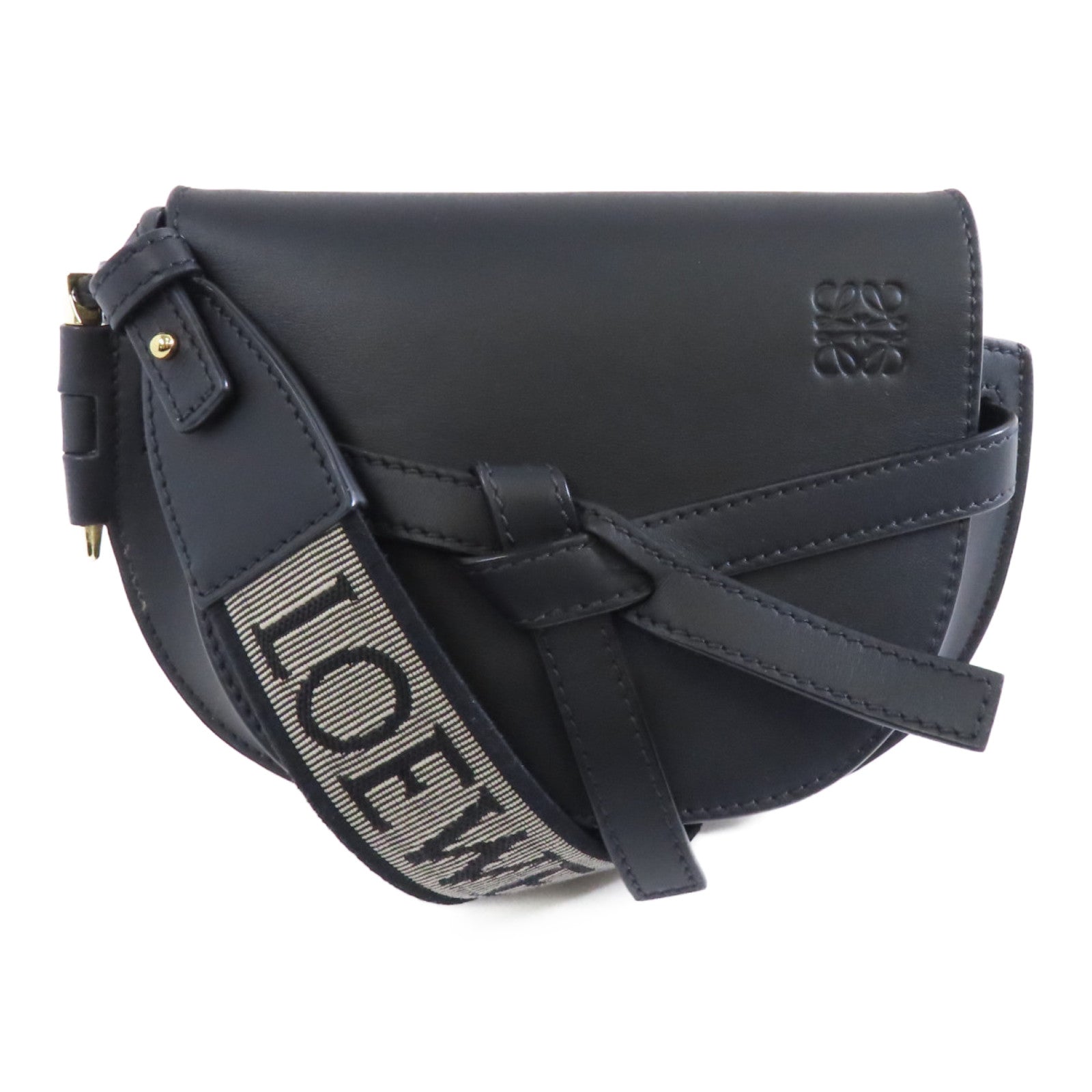 LOEWE 牛皮皮革Mini Gate金扣肩背袋黑色