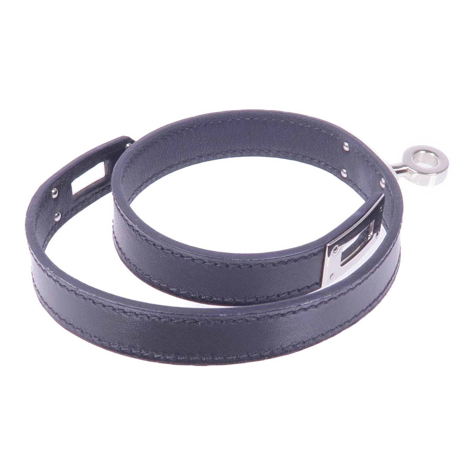 HERMES Swift皮革Kelly Double Tour Bracelet銀扣手帶Noir