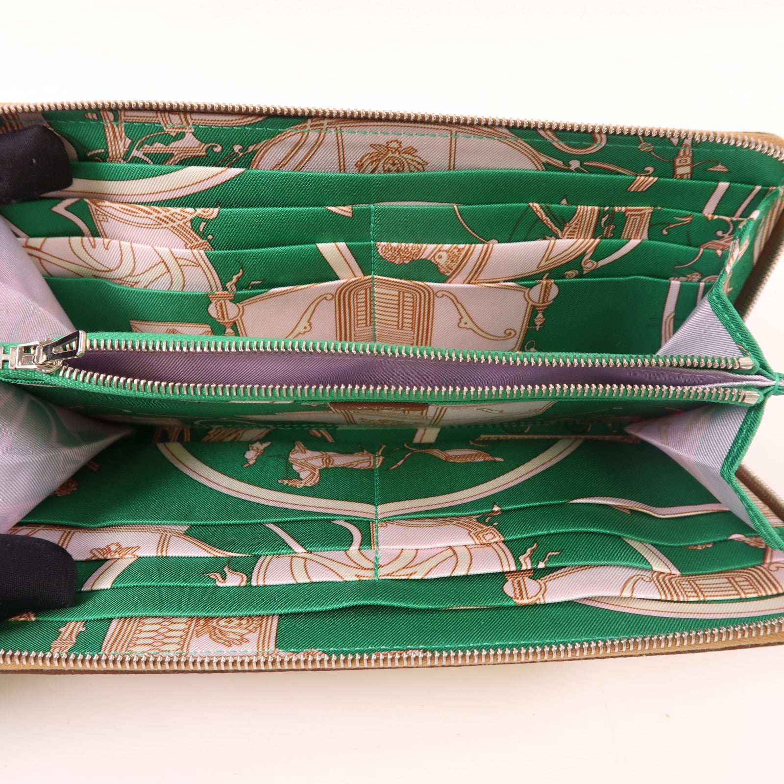 HERMES Epsom皮革Silk-In Wallet銀扣長錢包Gold