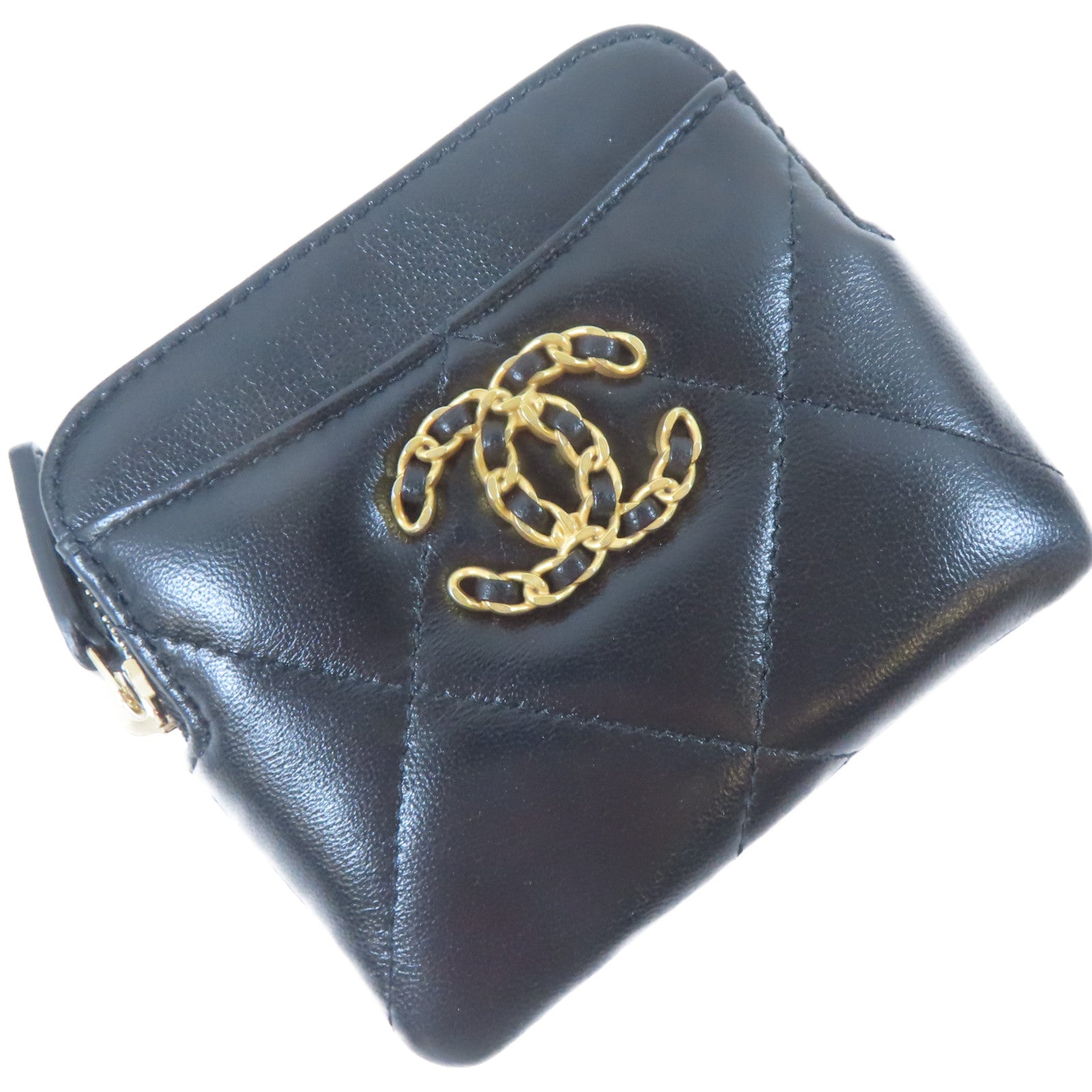 CHANEL 菱格羊皮皮革Card Case金扣卡片套黑色
