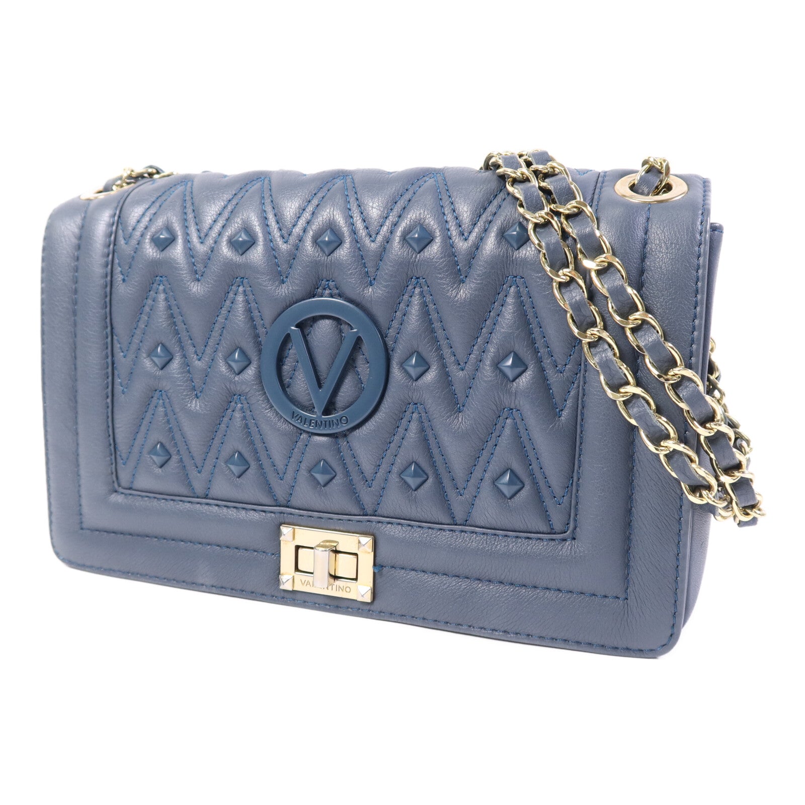 Valentino 【激減優惠】牛皮皮革Mario Diamond金扣鏈帶肩背袋