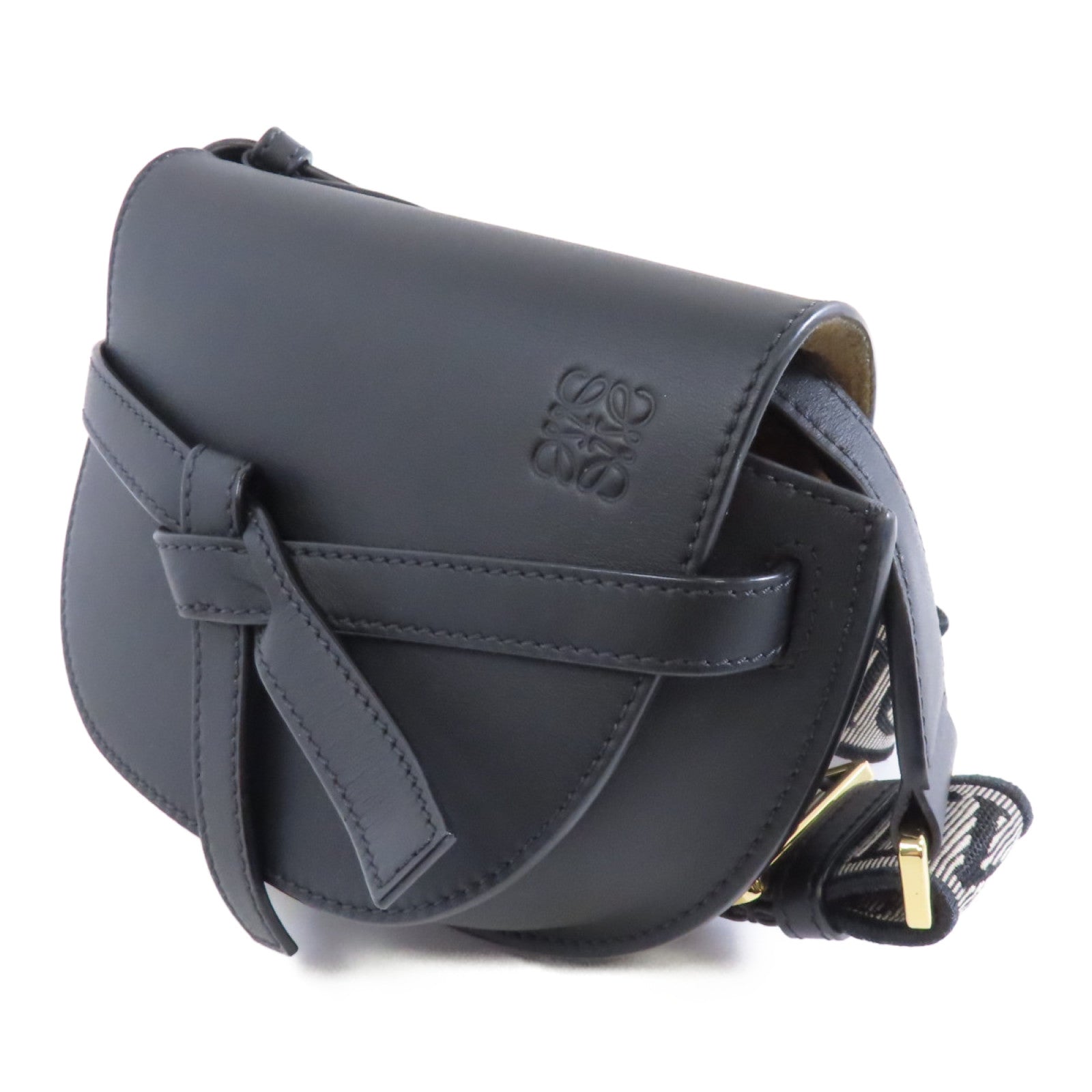LOEWE 牛皮皮革Mini Gate金扣肩背袋黑色