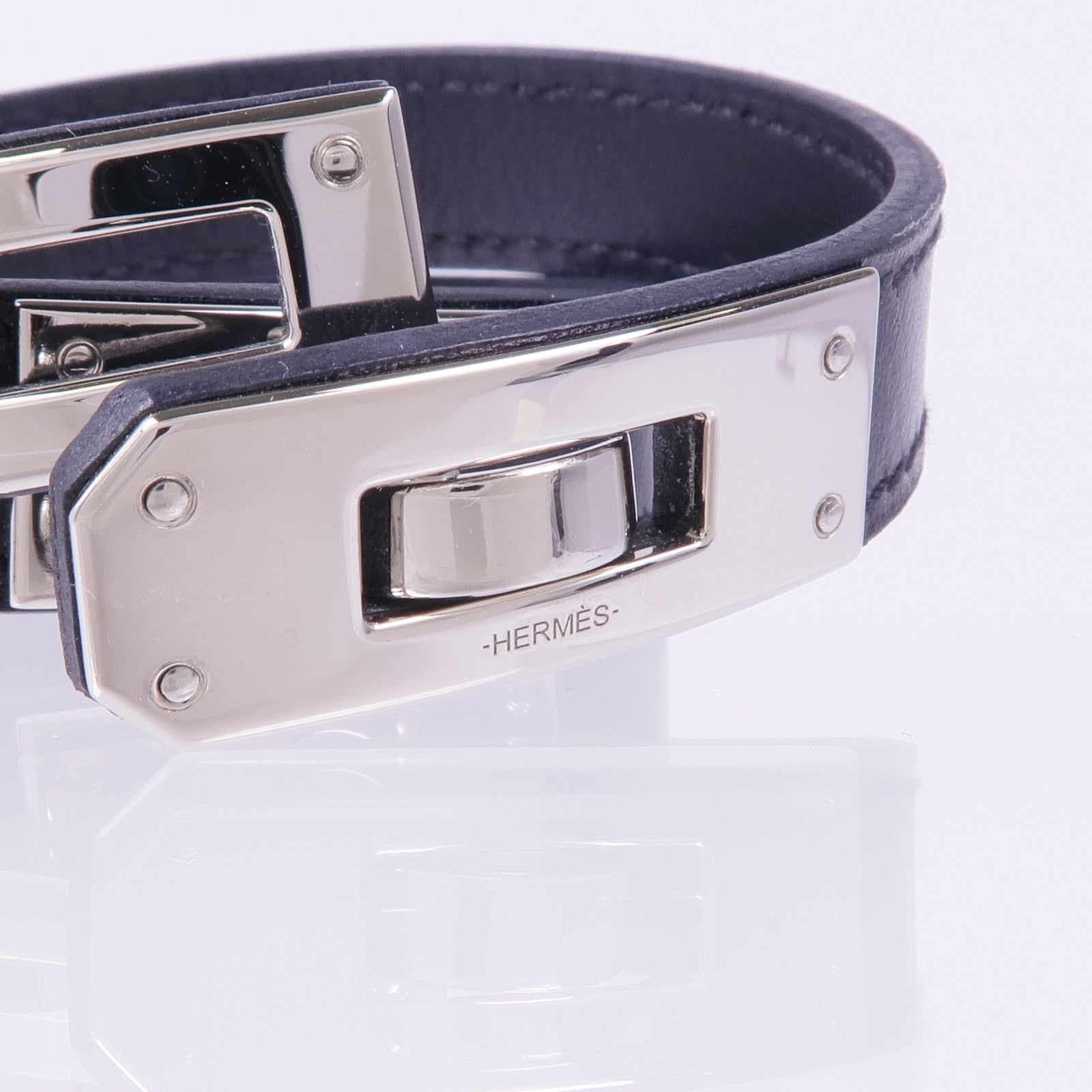 HERMES Swift皮革Kelly Double Tour Bracelet銀扣手帶Noir
