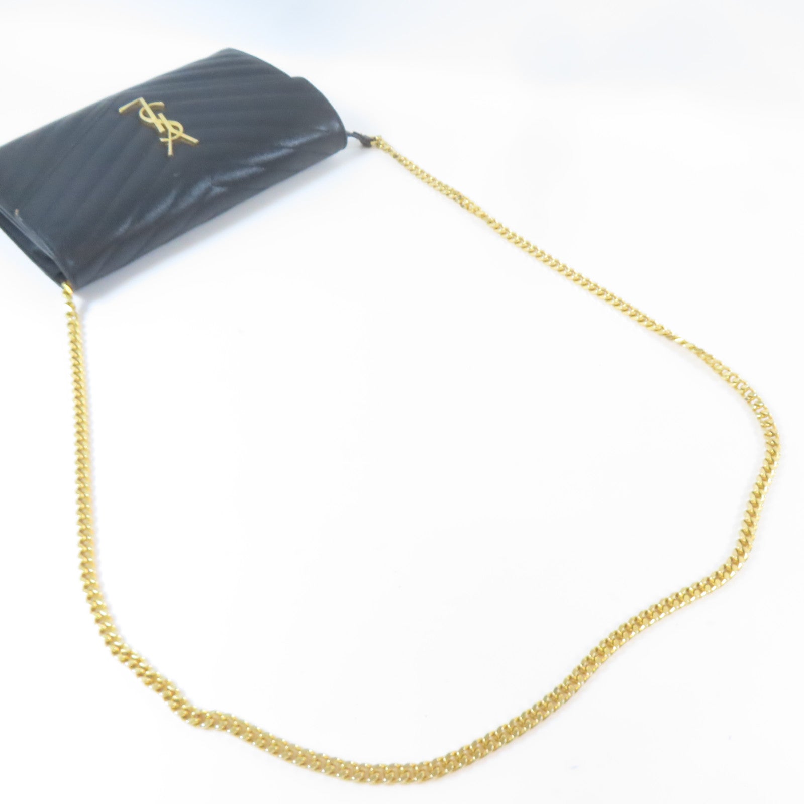 SAINT LAURENT 斜紋牛皮皮革Cassandre Envelope Chain Wallet金扣肩背袋黑色