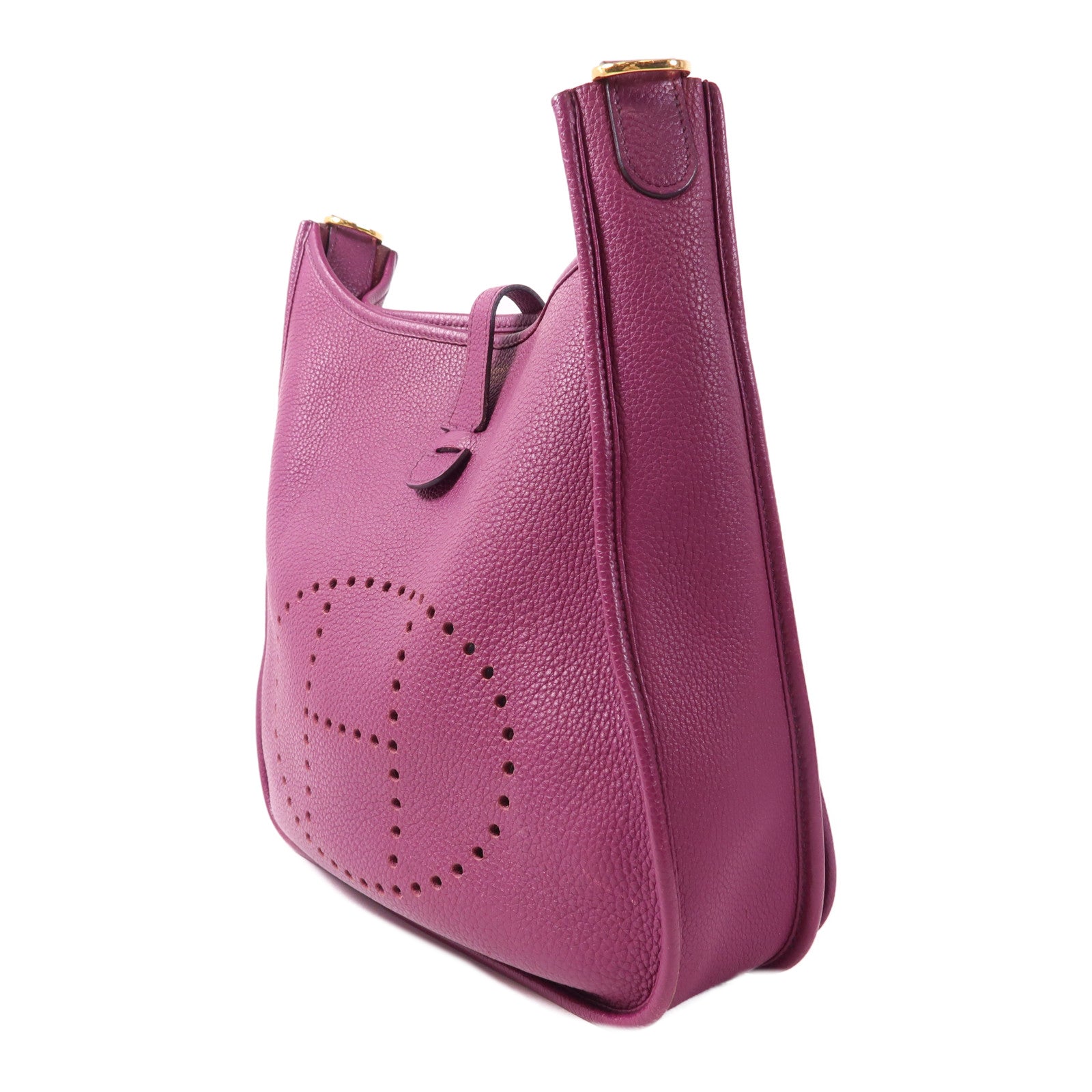 HERMES Clemence皮革Evelyne PM金扣肩背袋Anemone海葵紫色