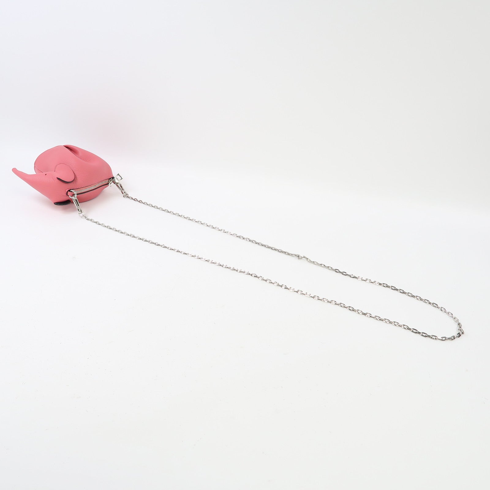 LOEWE 牛皮皮革Elephant Chain Bag銀扣鏈帶肩背袋粉紅色