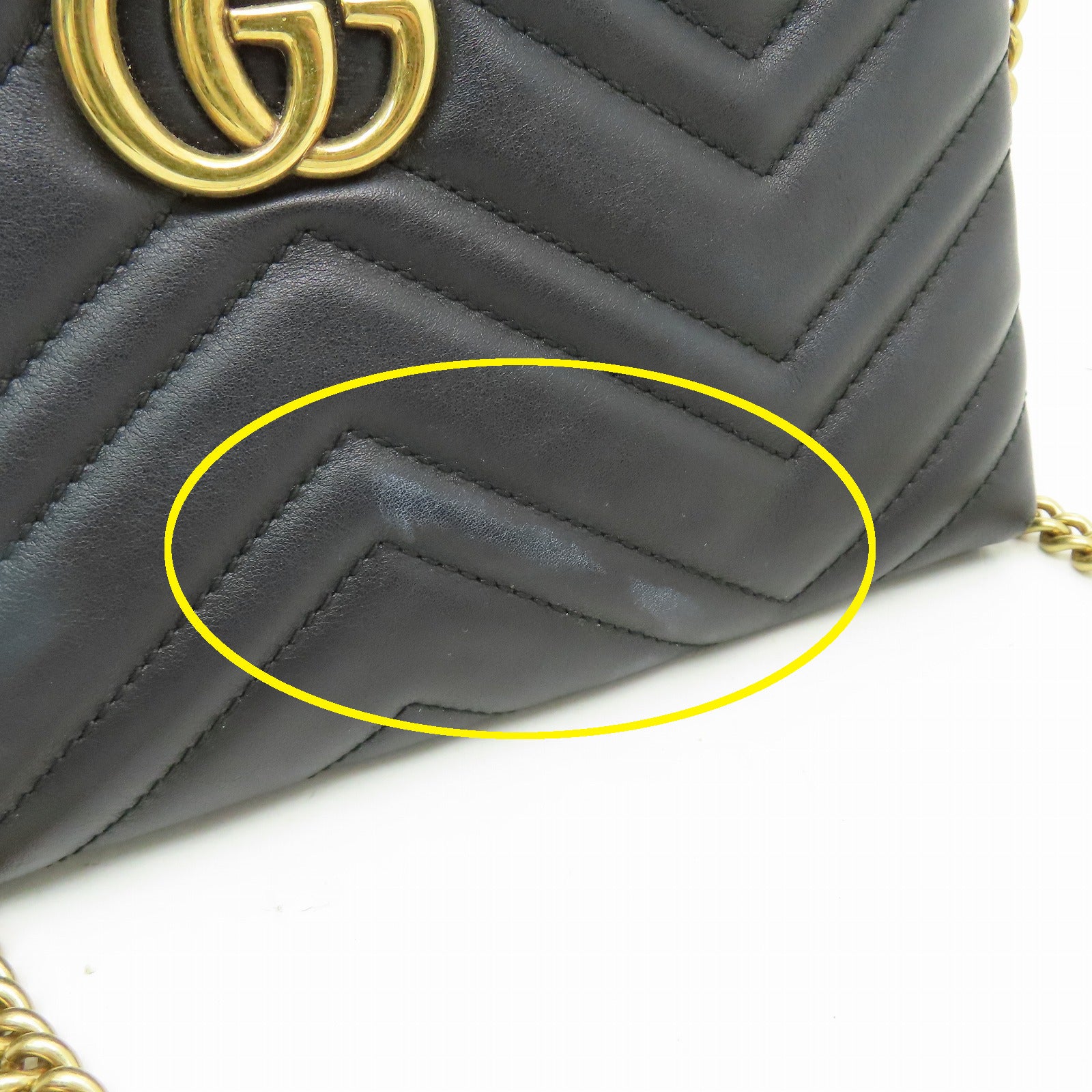 GUCCI 牛皮皮革Chain Shoulder金扣鏈帶肩背袋黑色