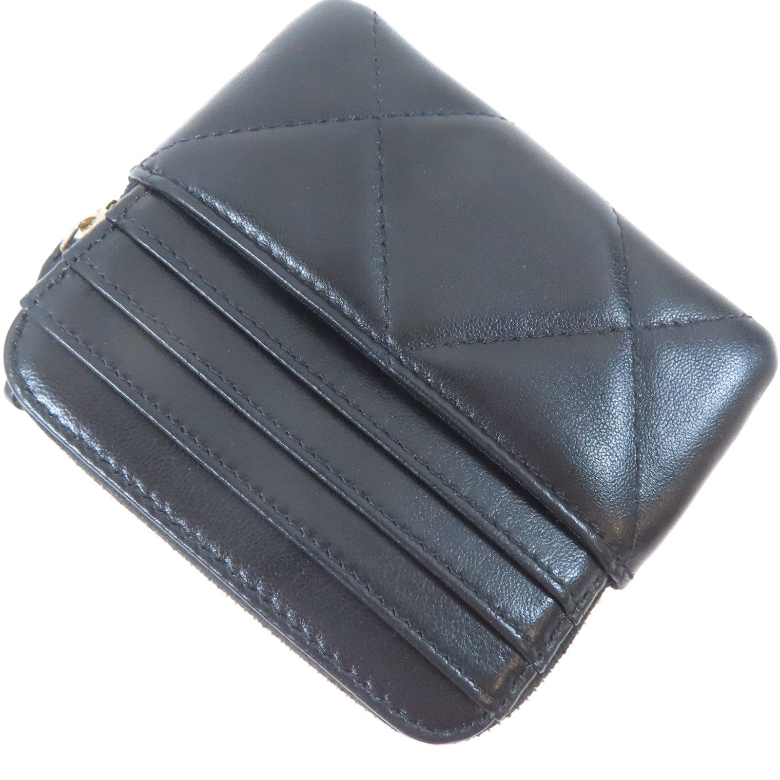 CHANEL 菱格羊皮皮革Card Case金扣卡片套黑色
