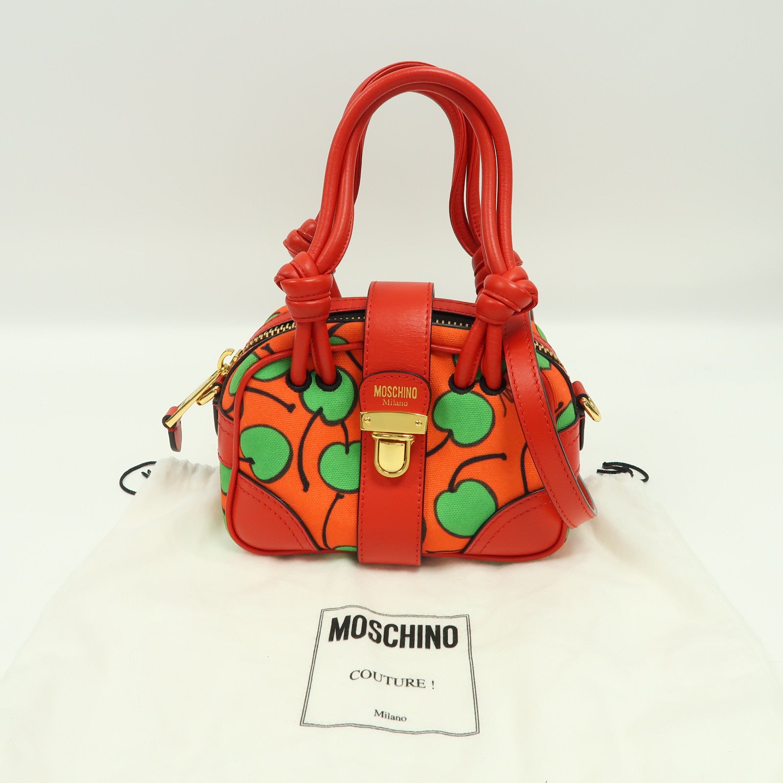 MOSCHINO 帆布Hand Bag金扣手挽肩背兩用袋紅色