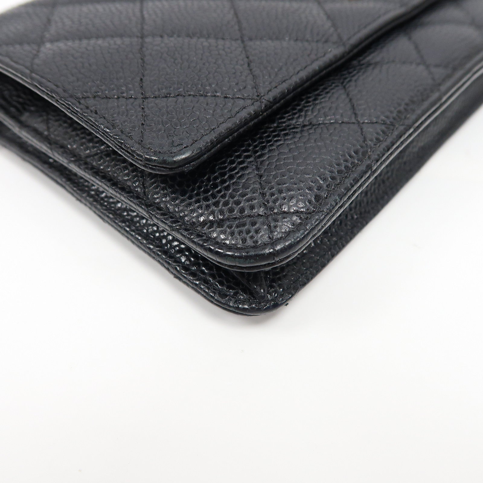 CHANEL 菱格Caviar皮革Wallet On Chain金扣鏈帶肩背袋黑色