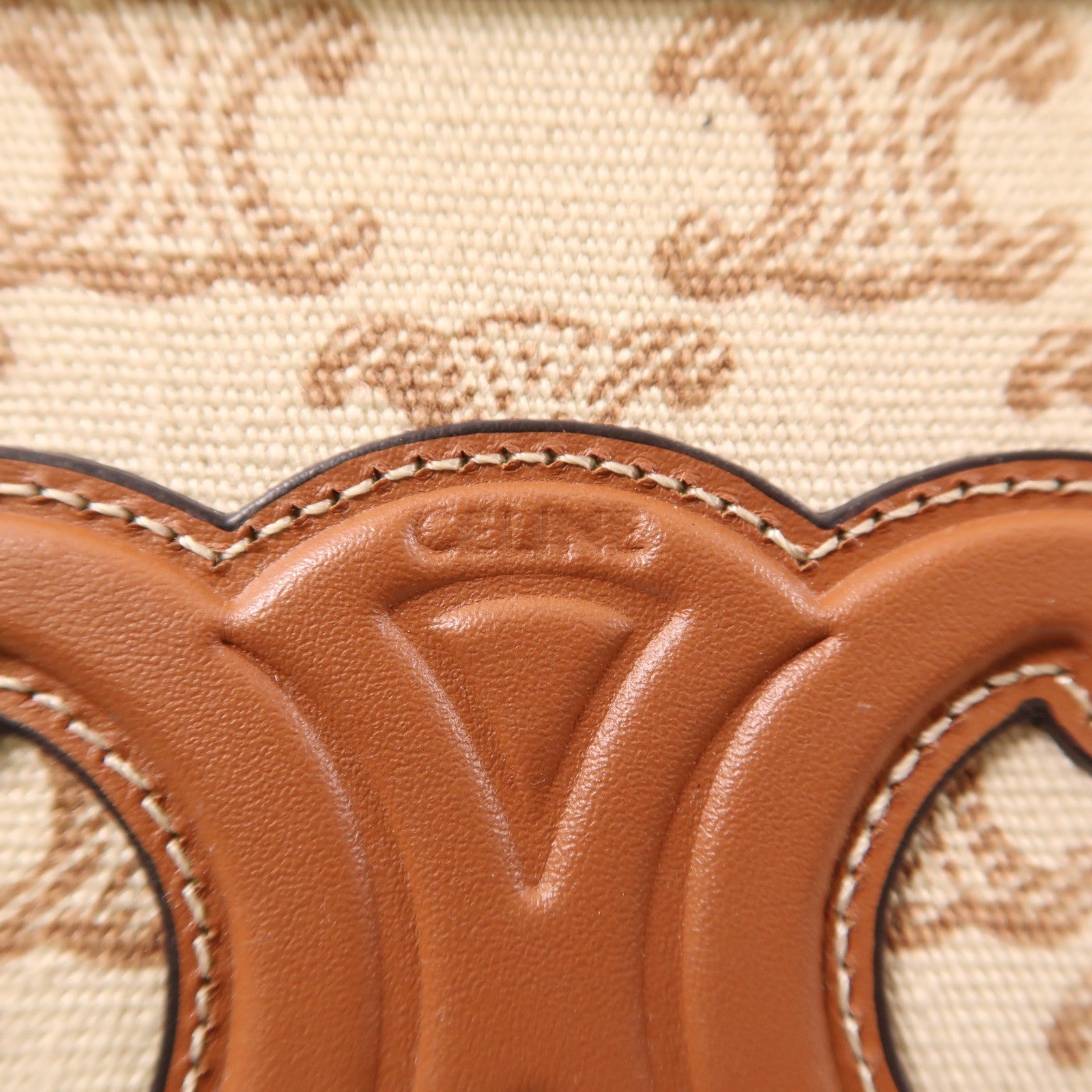 CELINE 帆布/皮革Chain Shoulder金扣鏈帶肩背袋白色/棕色
