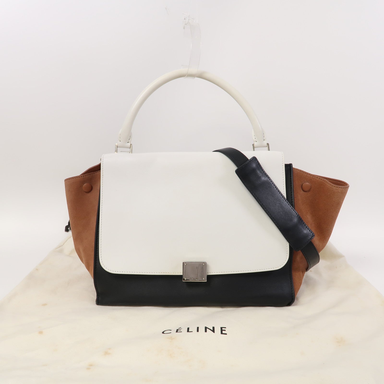 CELINE 【激減優惠】牛皮皮革Trapeze銀扣手挽肩背兩用袋白色/黑色/啡色