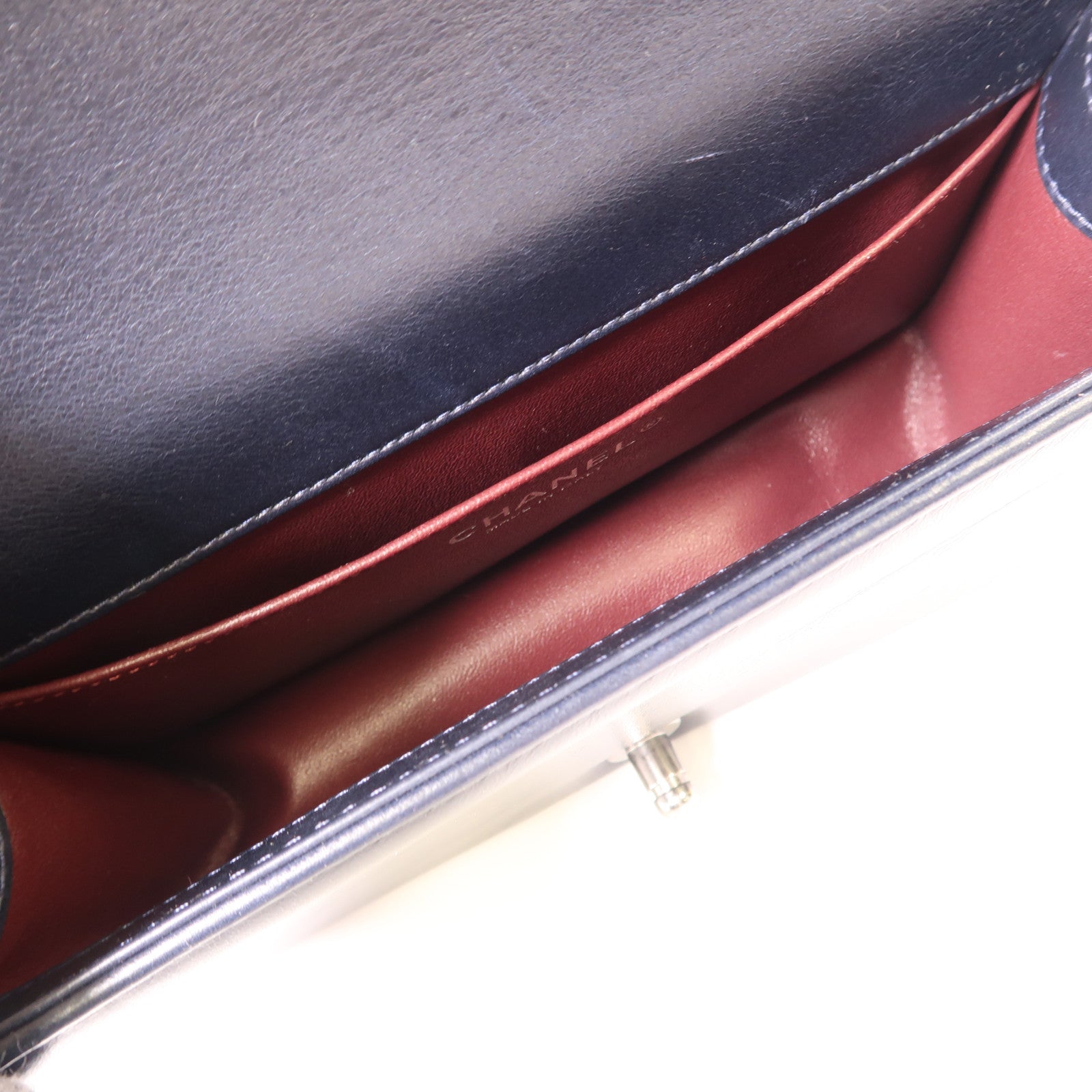 CHANEL CC SHW Paris Salzburg Boy 25 Chain Shoulder Bag Lambskin Leather Navy