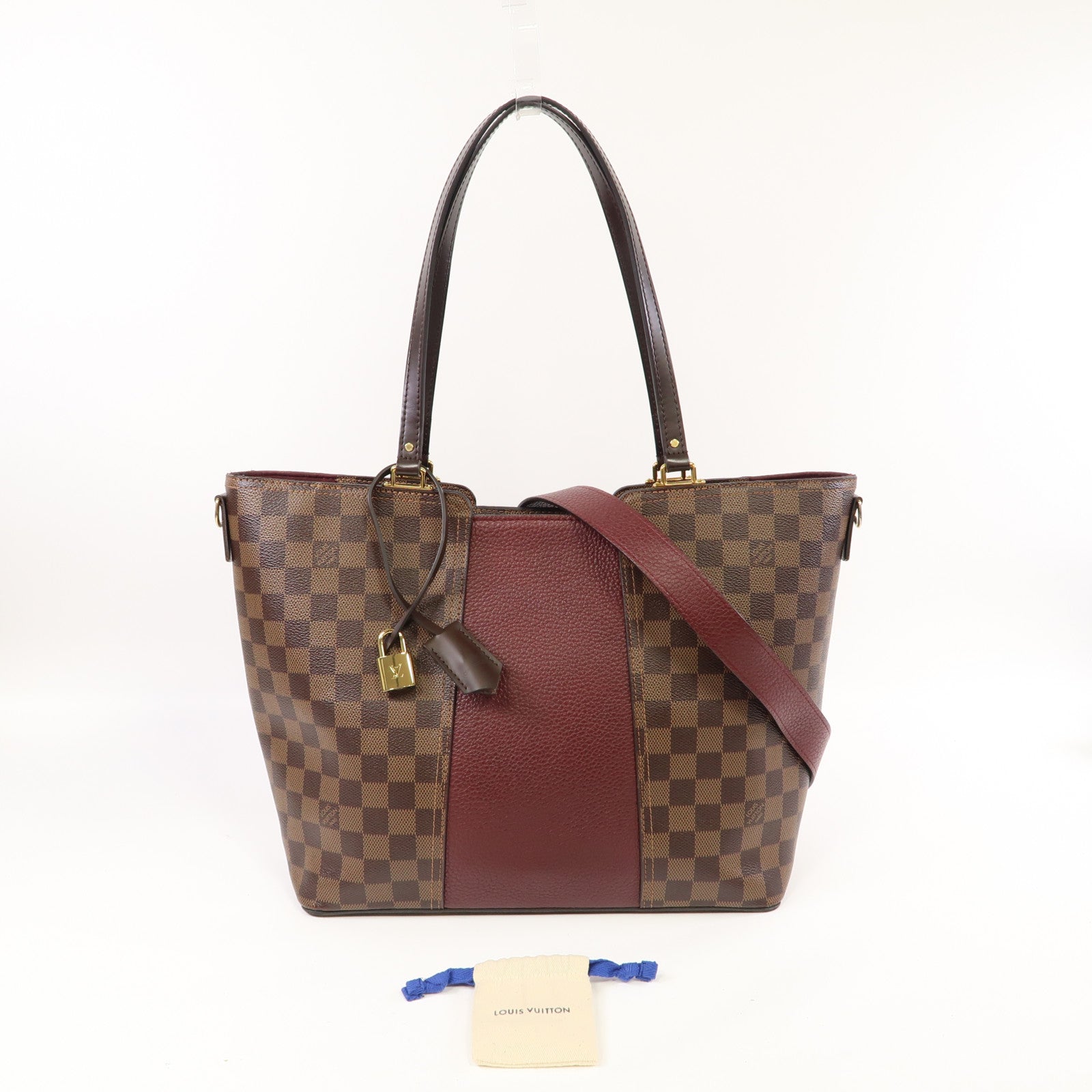 LOUIS VUITTON Damier Ebene Jersey金扣手挽肩背兩用袋啡色/紅色
