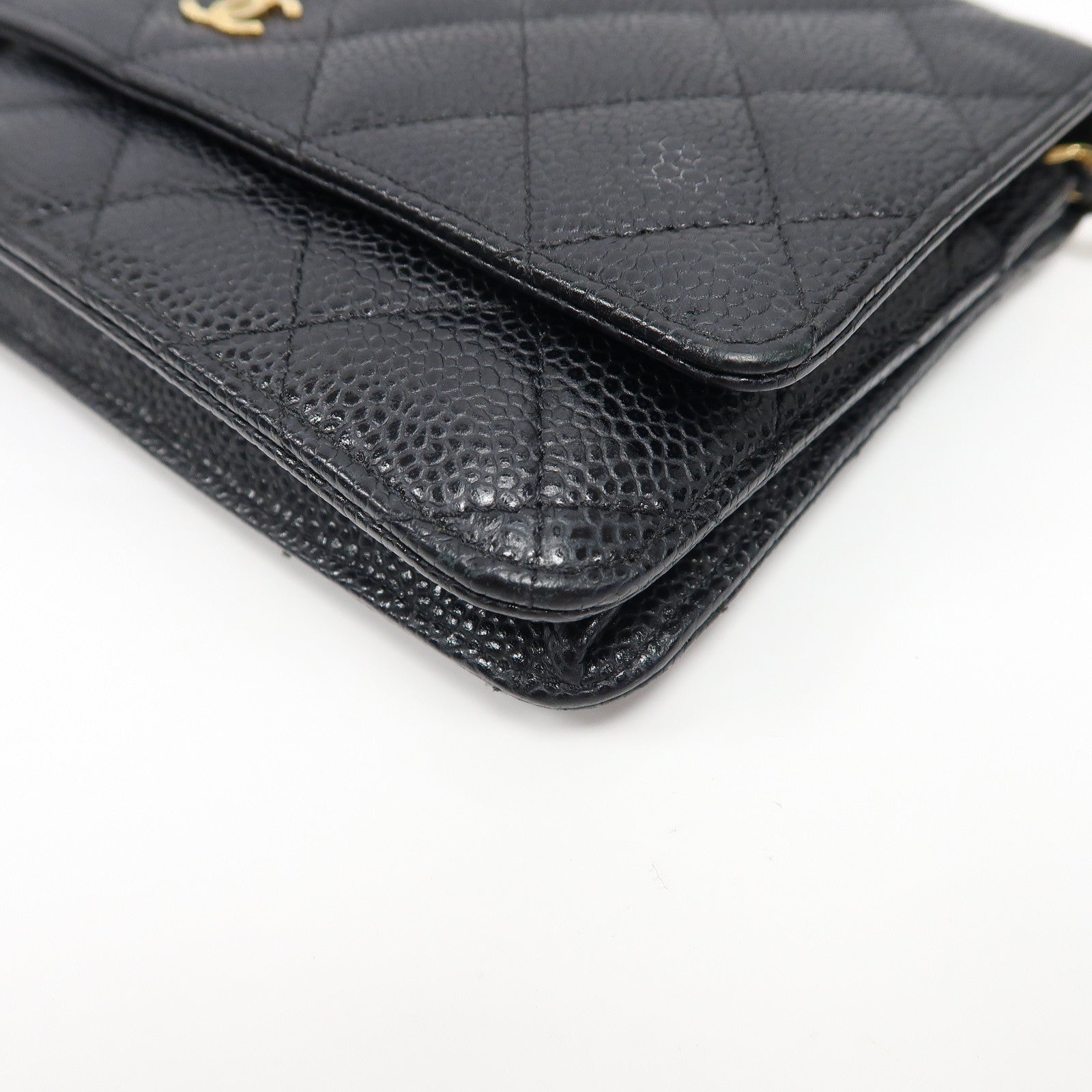 CHANEL 菱格Caviar皮革Wallet On Chain金扣鏈帶肩背袋黑色