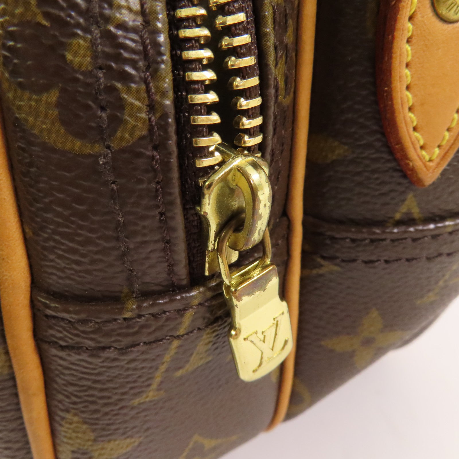 LOUIS VUITTON Monogram Reporter PM金扣肩背袋棕色