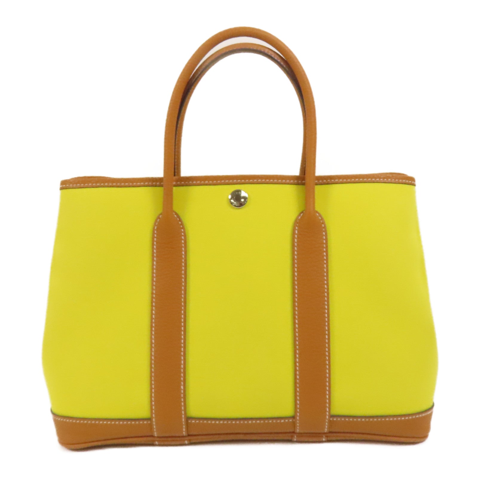 HERMES 【激減優惠】帆布Garden Party TPM銀扣手挽袋Lime
