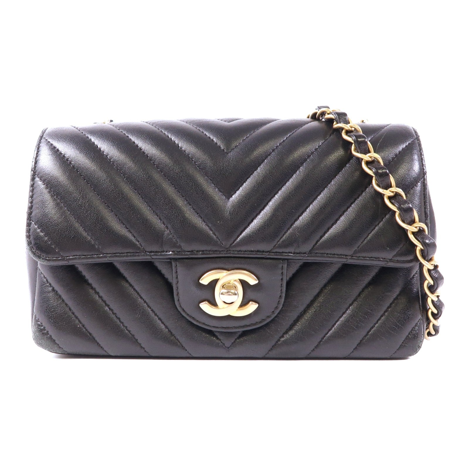 CHANEL 牛皮皮革Chain Shoulder金扣鏈帶肩背袋